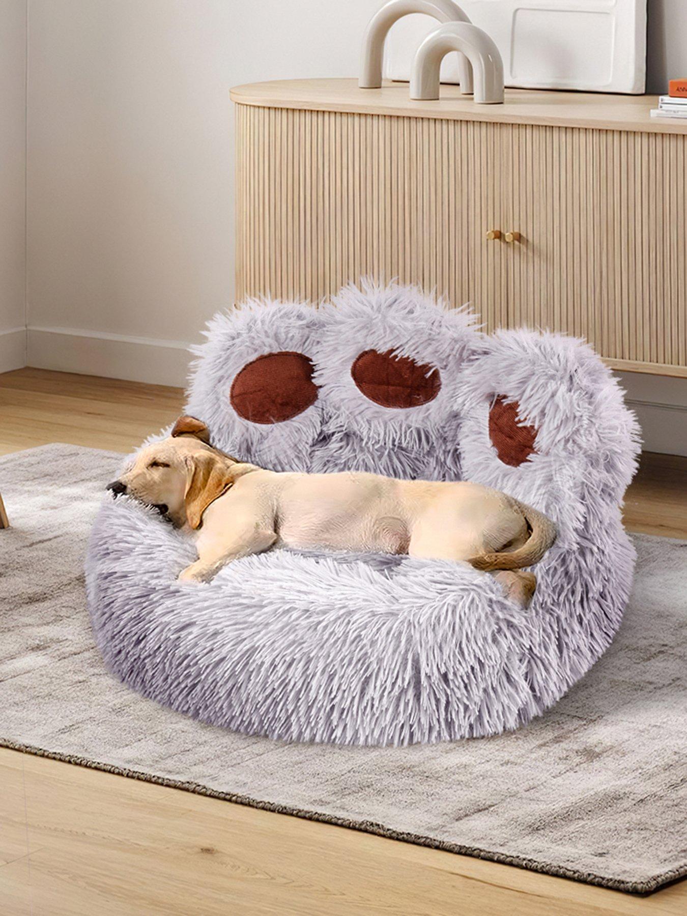 Living and Home Creative and Cute Bear Paw Shape Soft Plush Pet Bed in Grey,50cm Dia