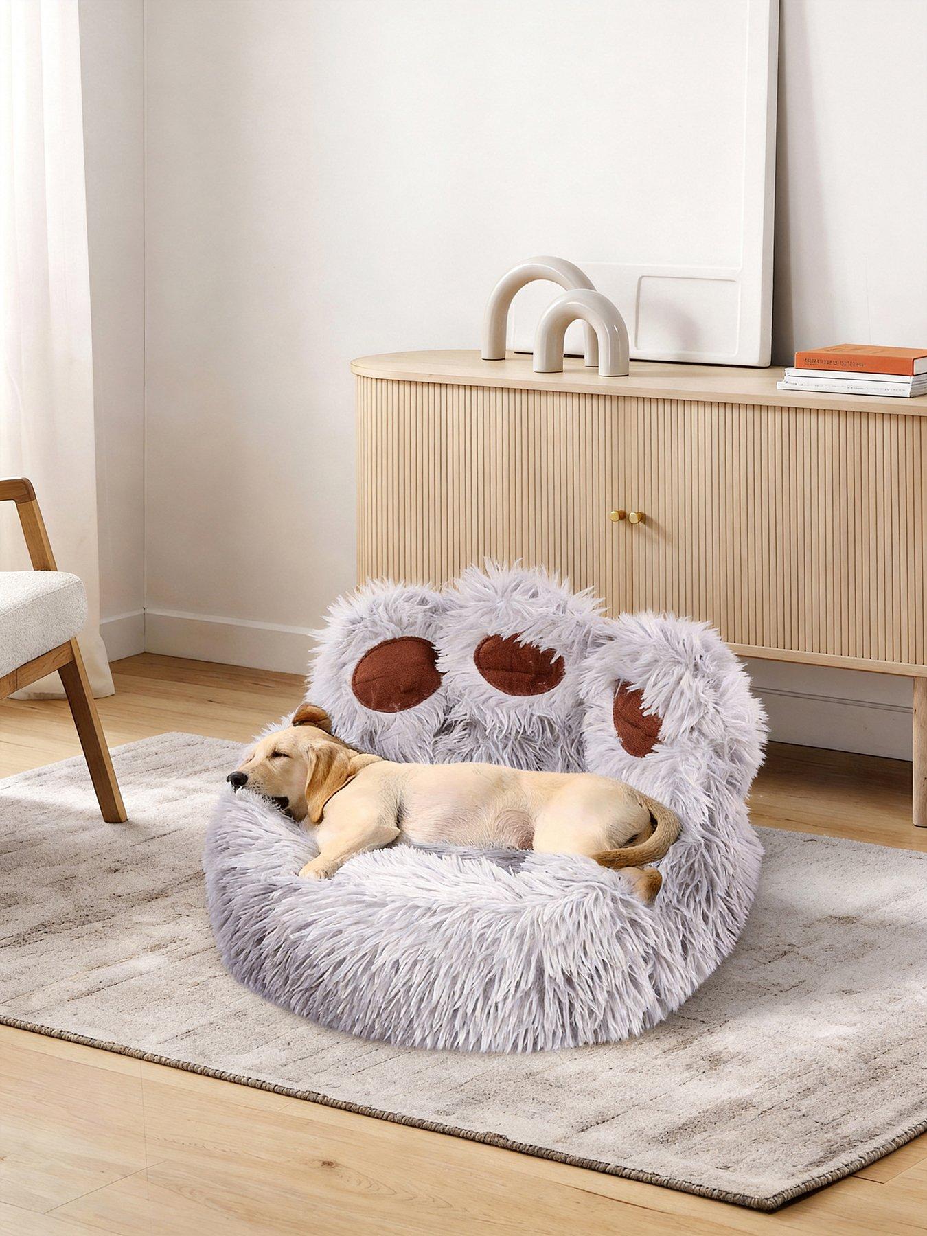 Living and Home Creative and Cute Bear Paw Shape Soft Plush Pet Bed in Grey,50cm Dia