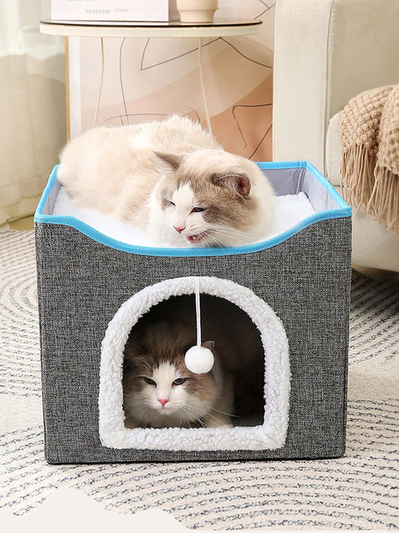 Image 1 of 7 of Living and Home Grey Foldable Cat Cave Kitten Igloo Pet Bed with Scratching Pad