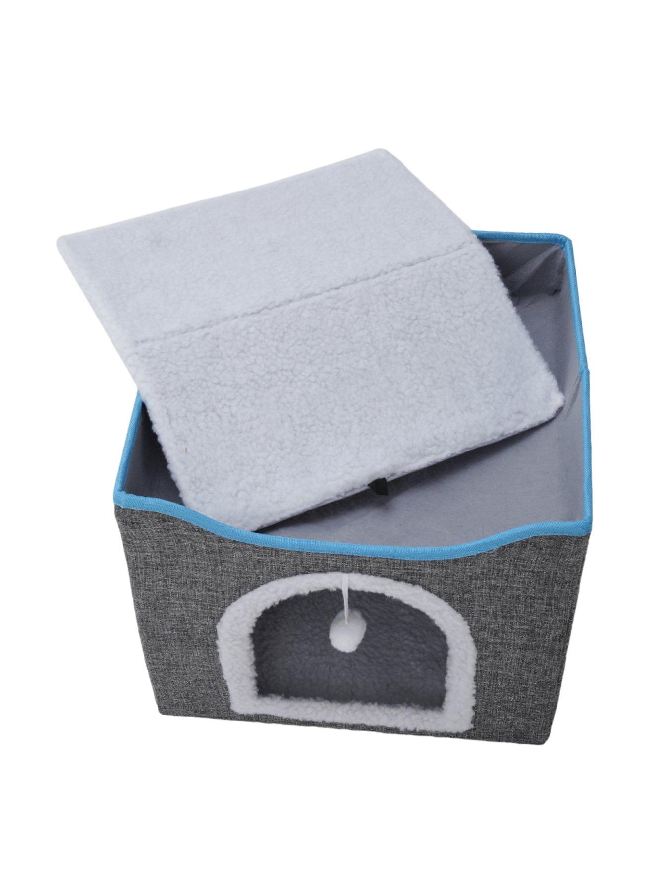 Image 5 of 7 of Living and Home Grey Foldable Cat Cave Kitten Igloo Pet Bed with Scratching Pad