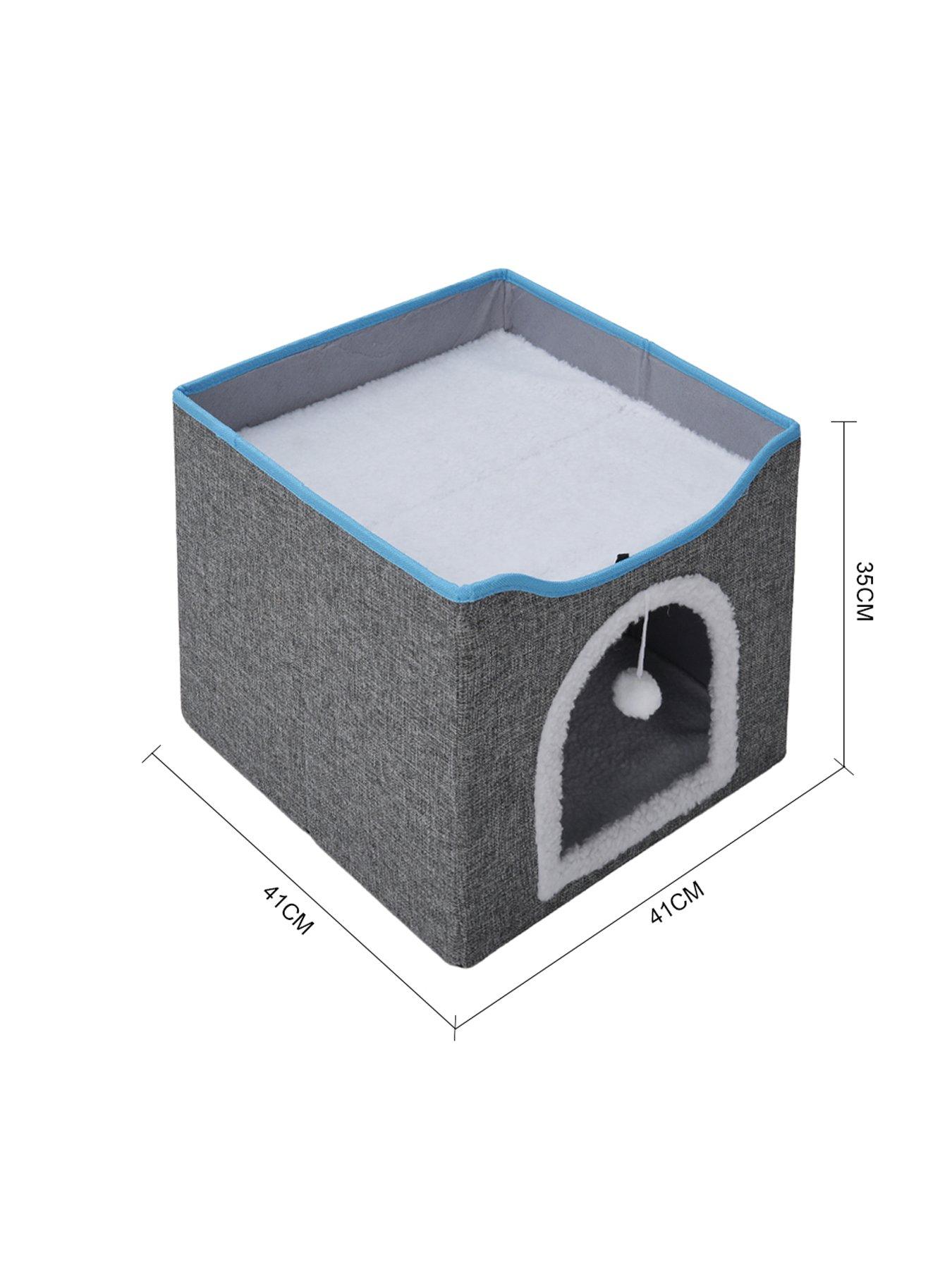 Image 7 of 7 of Living and Home Grey Foldable Cat Cave Kitten Igloo Pet Bed with Scratching Pad