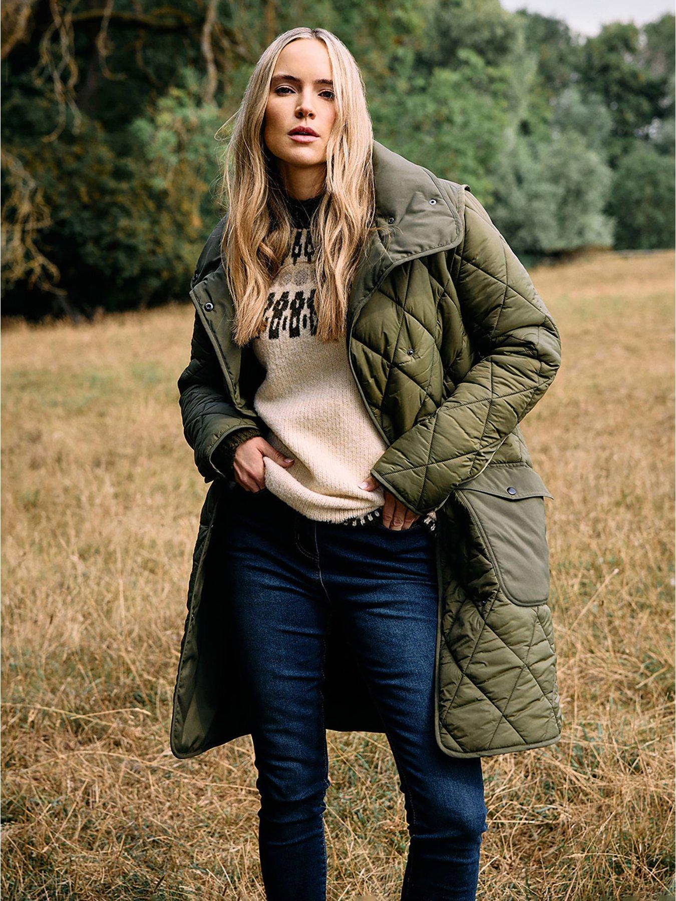 Long Tall Sally Quilted Funnel Neck Coat - Green