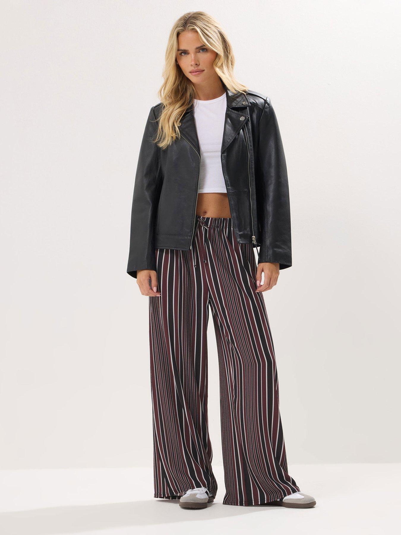 PixieGirl Petite Stripe Crepe Wide Leg Trouser - Red