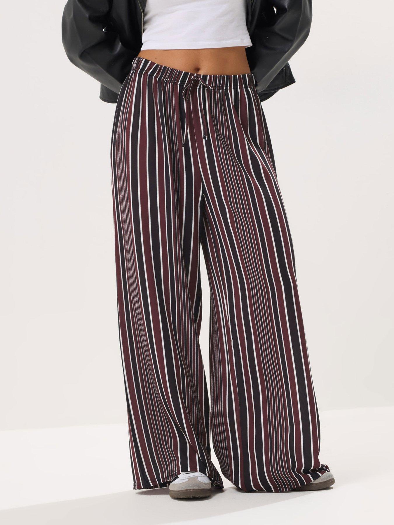 Image 3 of 4 of PixieGirl Petite Stripe Crepe Wide Leg Trouser - Red
