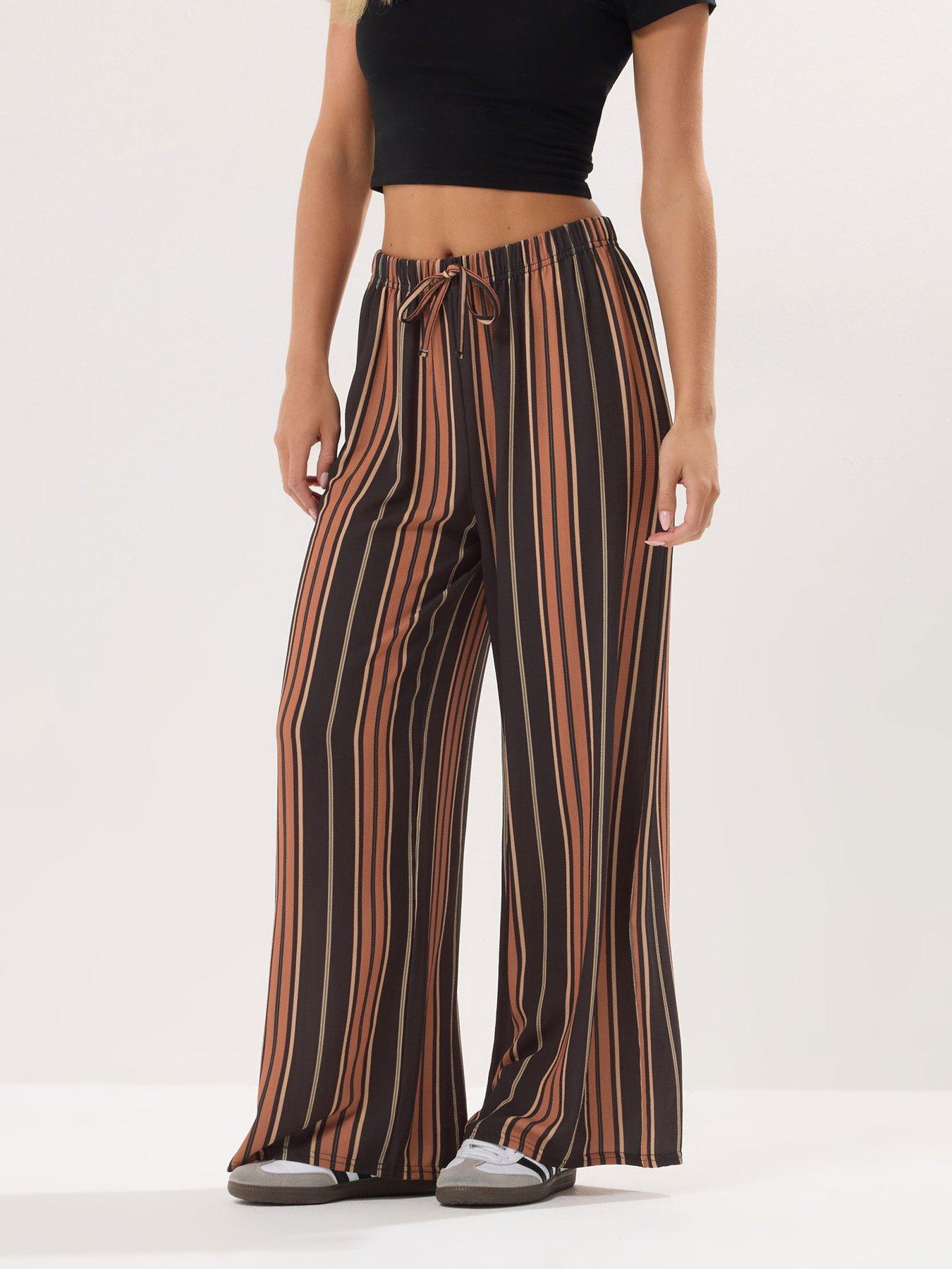 Image 3 of 4 of PixieGirl Petite Stripe Crepe Wide Leg Trouser - Orange