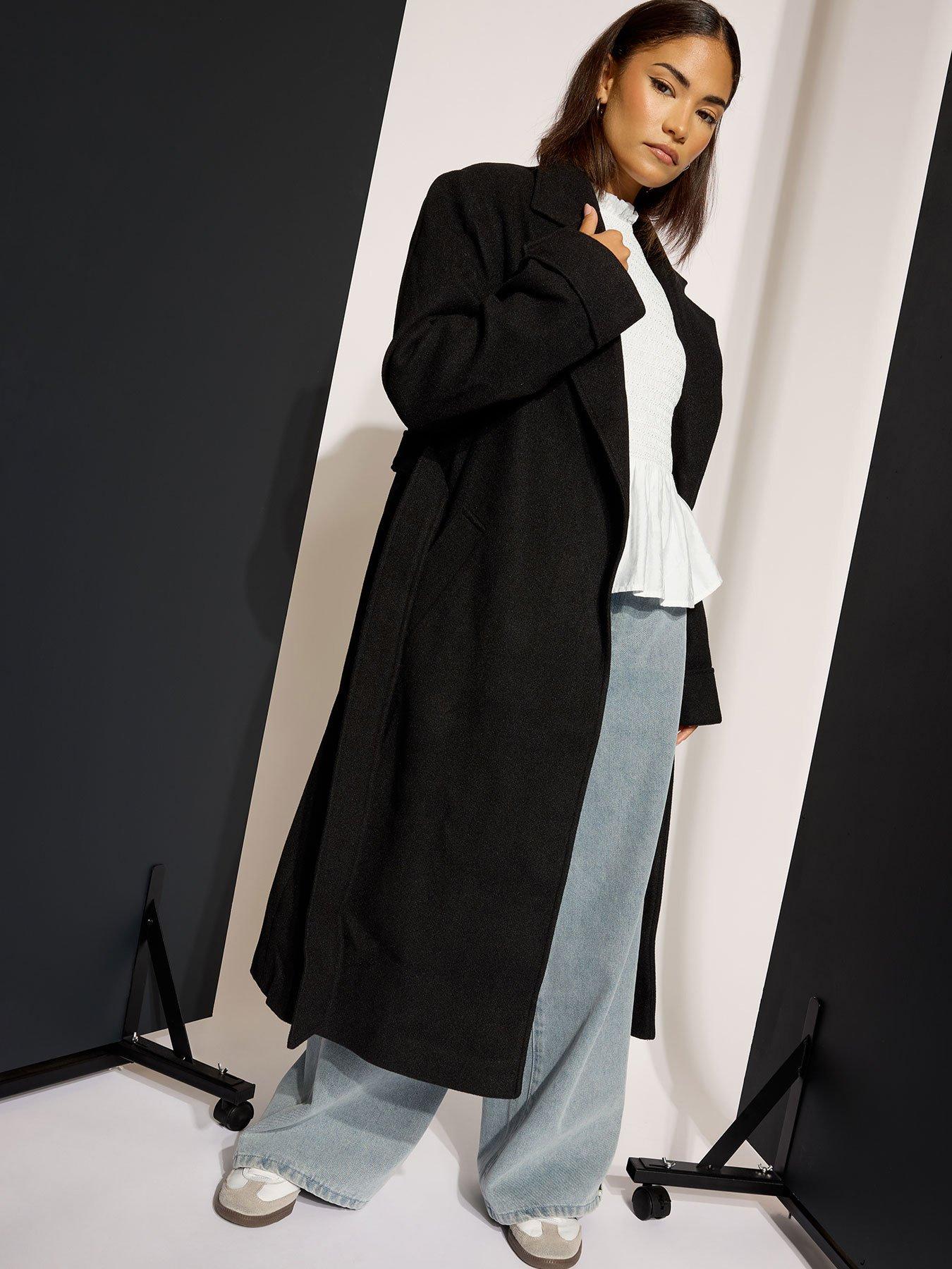 Image 1 of 4 of PixieGirl Petite Wrap Belted Coat - Black