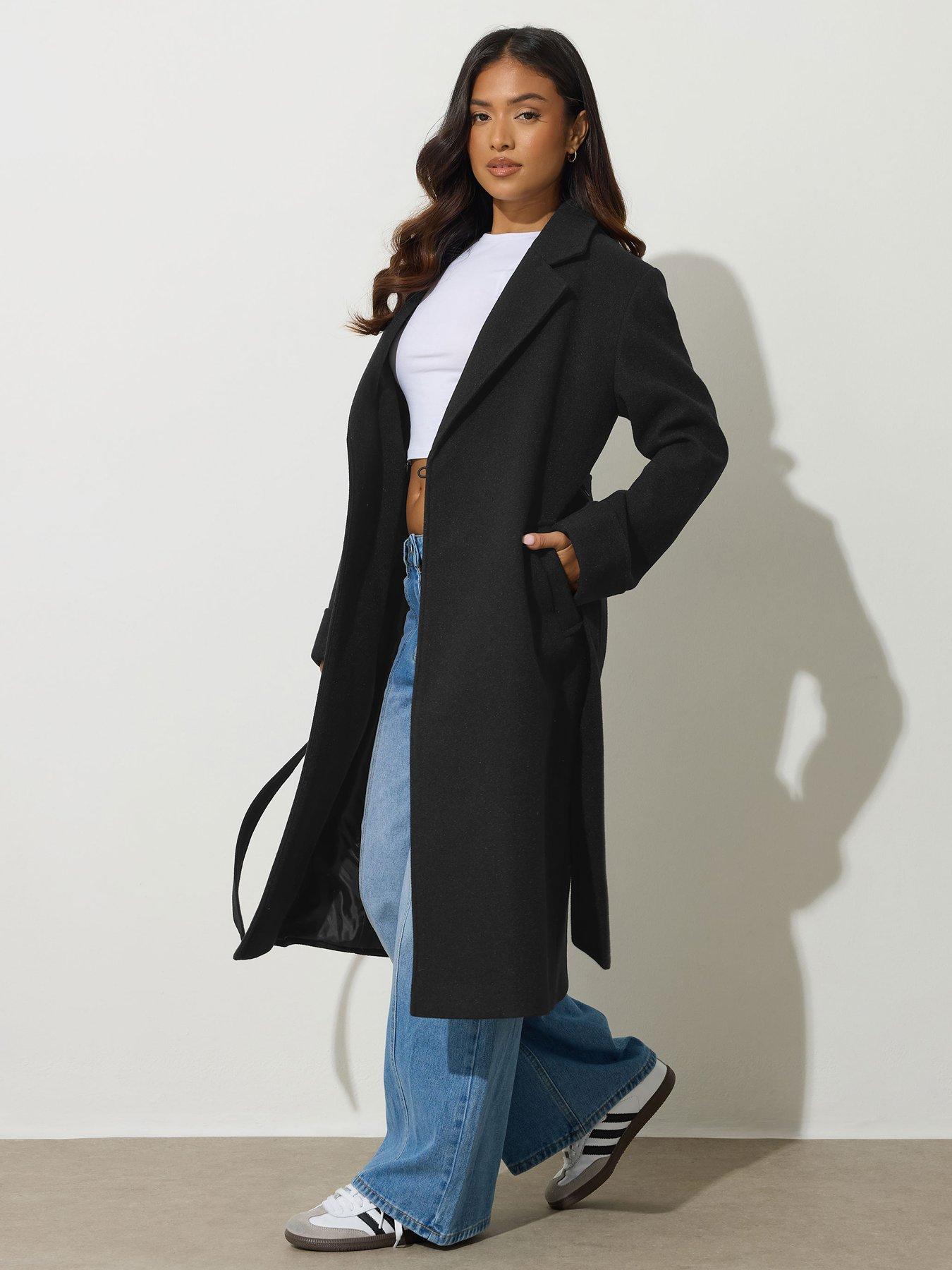Image 3 of 4 of PixieGirl Petite Wrap Belted Coat - Black