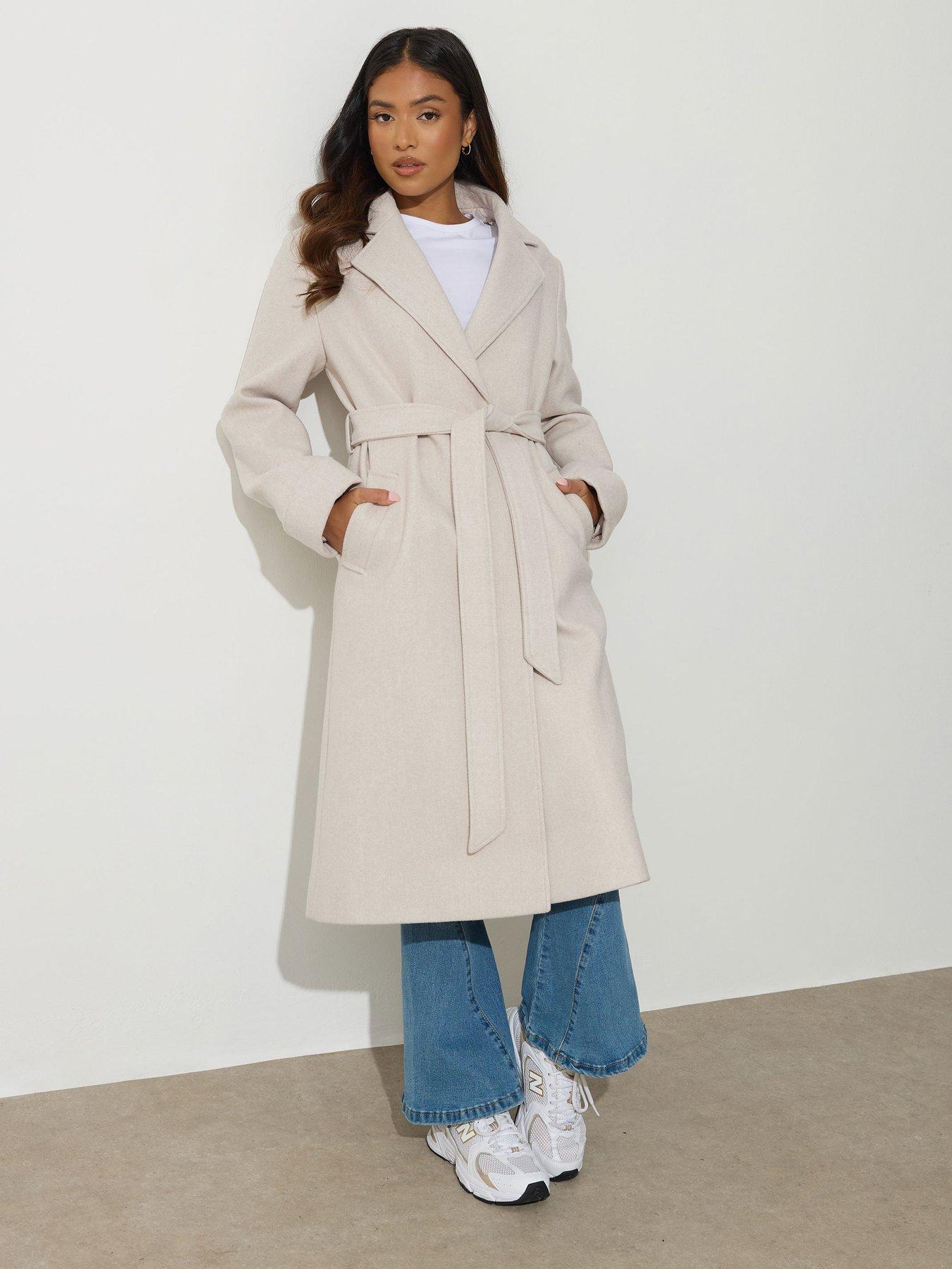 PixieGirl Petite Wrap Belted Coat - Natural