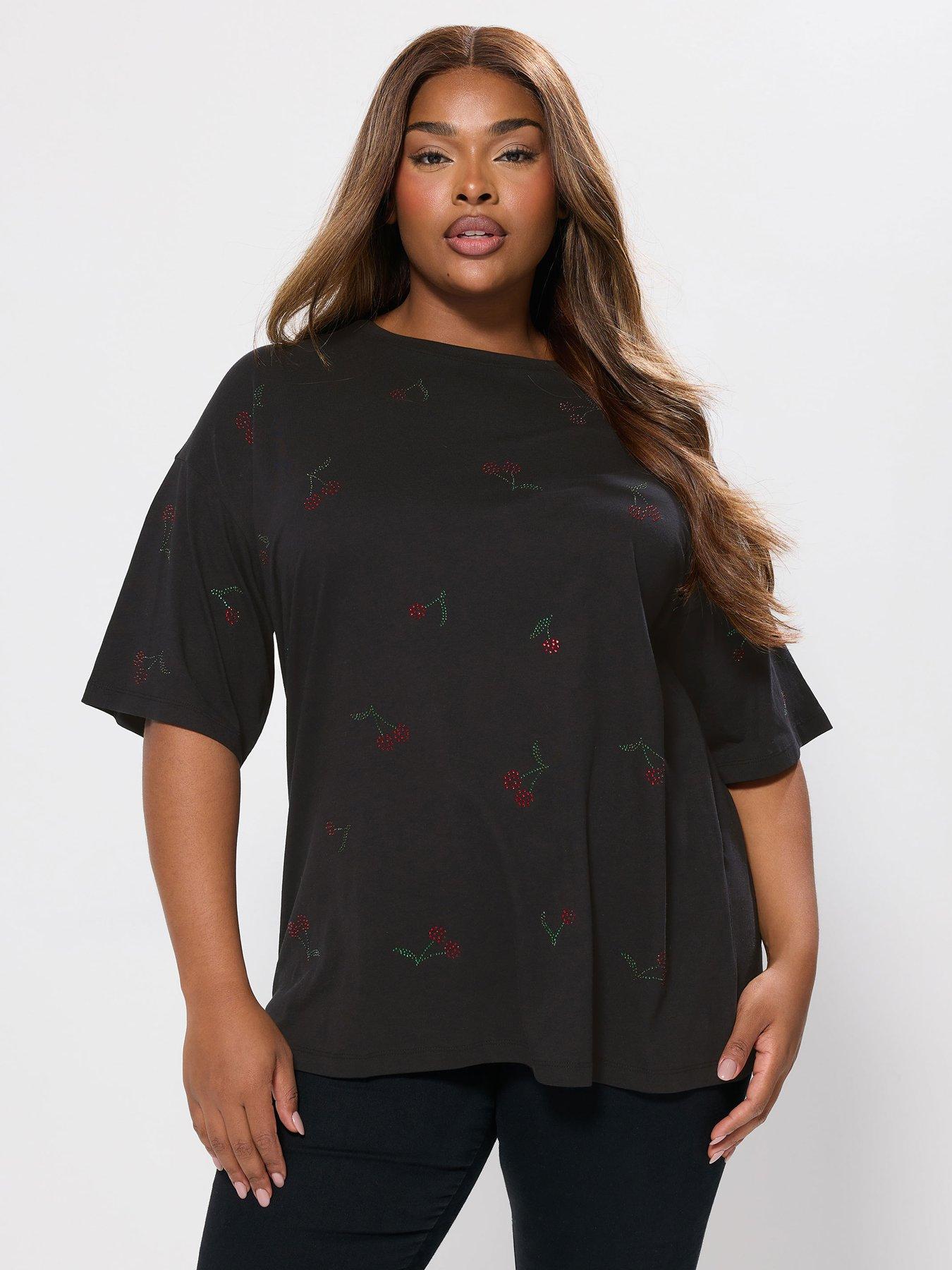 yours-curve-oversized-cherry-t-shirt-black