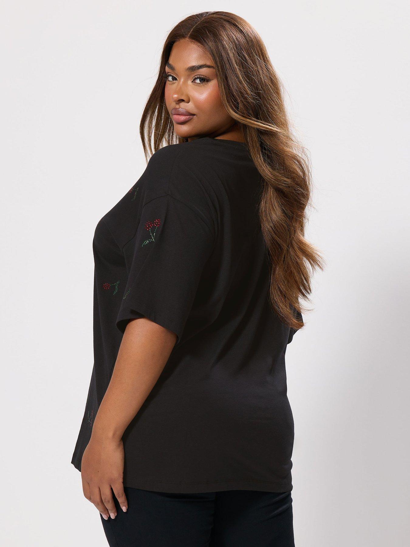 yours-curve-oversized-cherry-t-shirt-blackstillFront