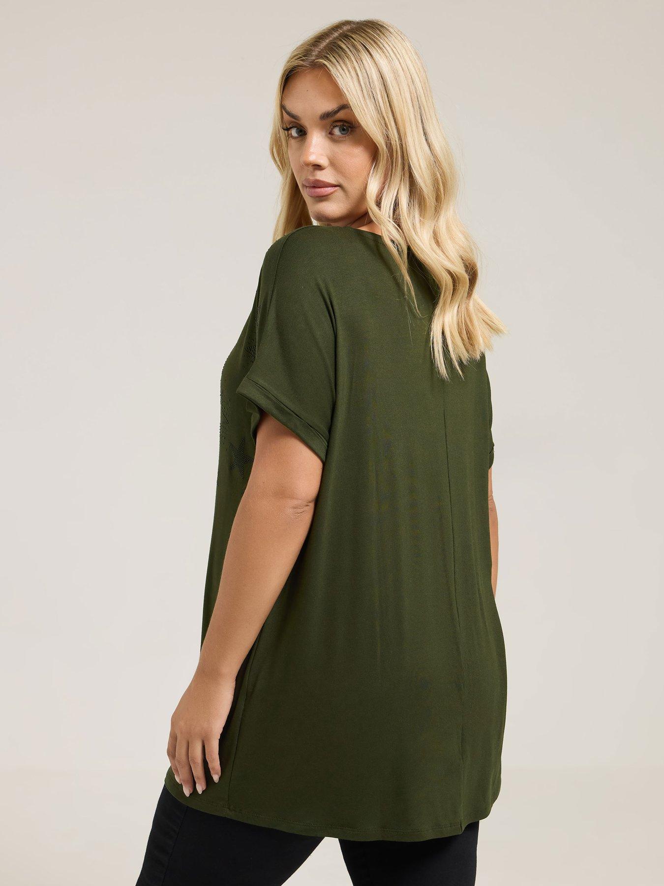 Image 2 of 4 of Yours Curve Star Print Grown On T-Shirt - Green