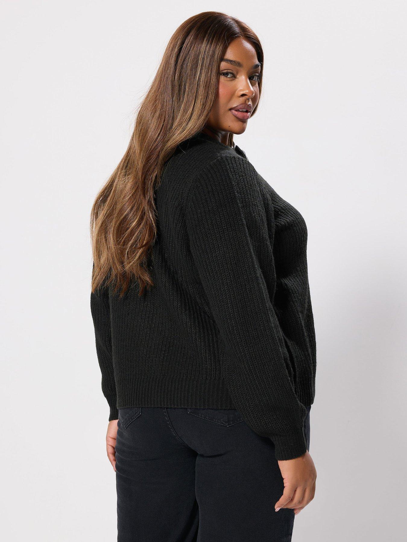 yours-curve-satin-bow-cardigan-blackstillFront