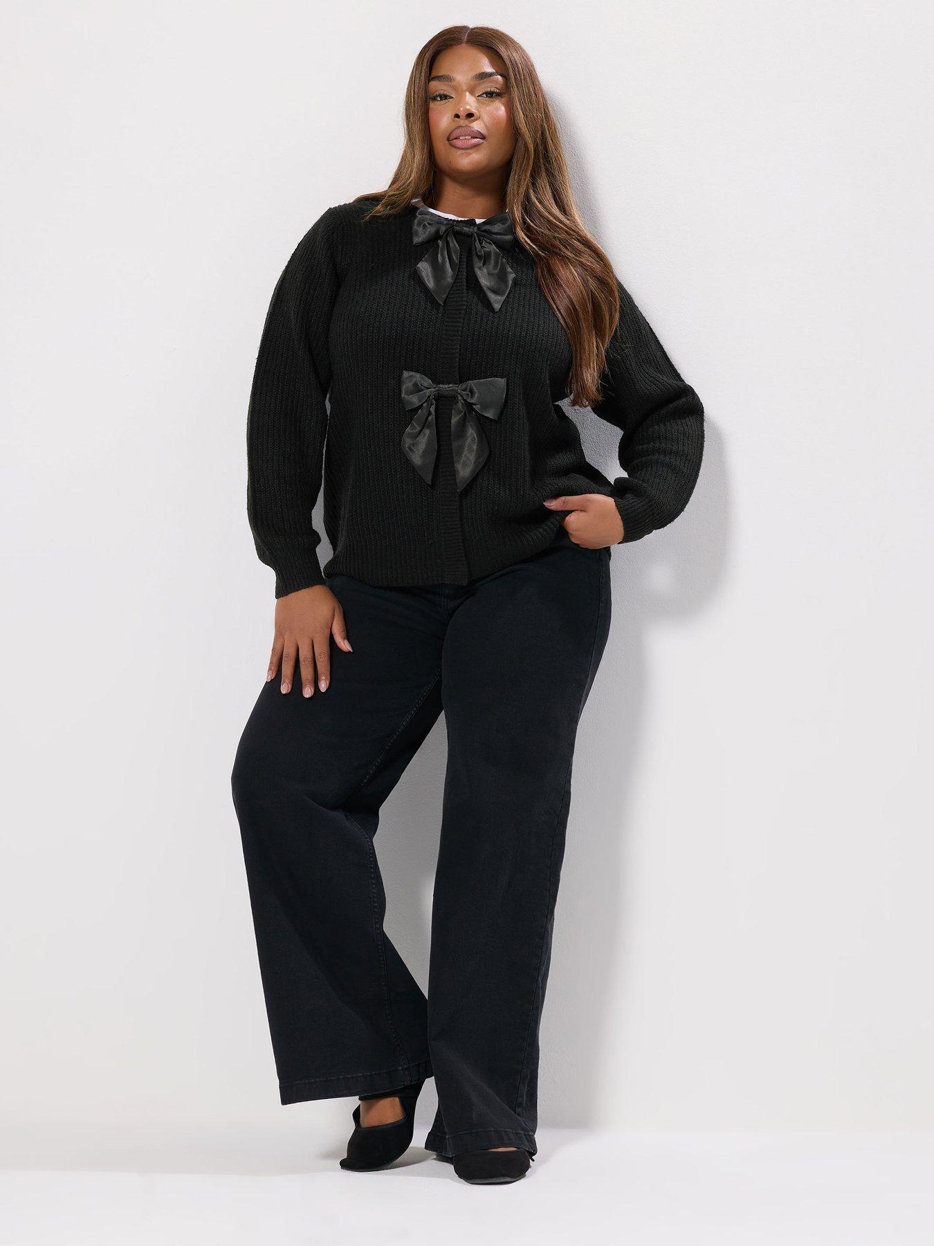 yours-curve-satin-bow-cardigan-blackback