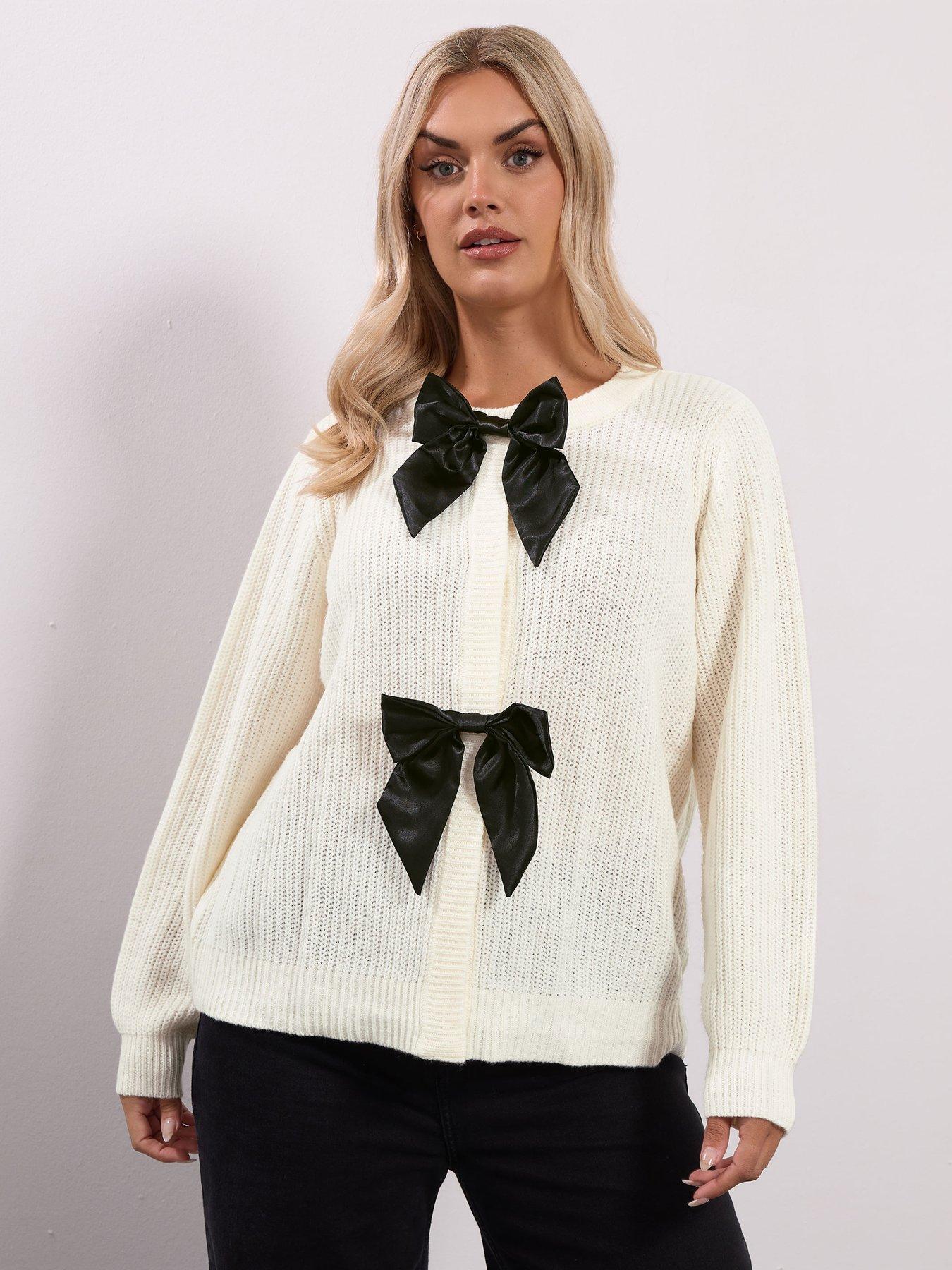 yours-curve-satin-bow-cardigan-ivory
