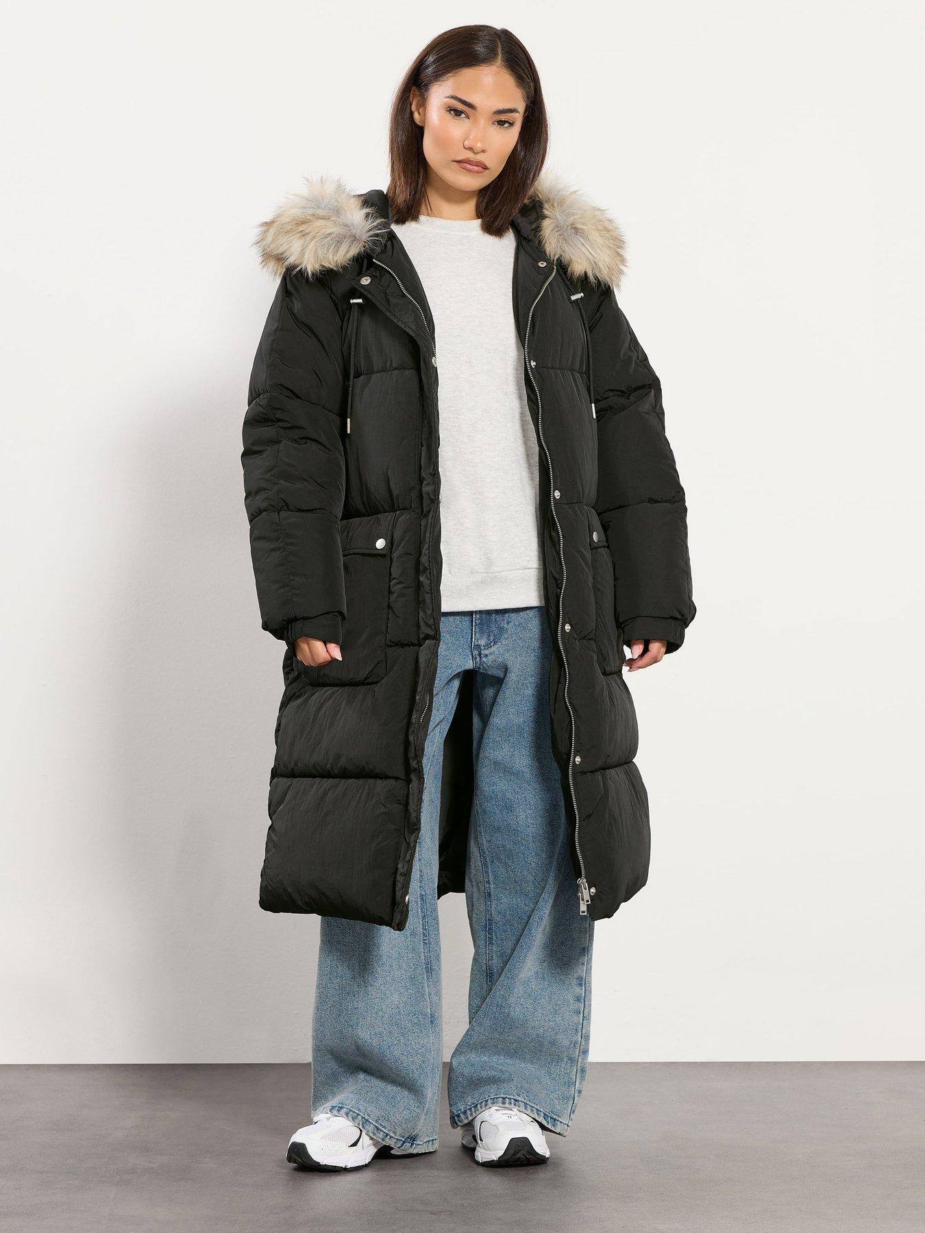 Image 1 of 4 of PixieGirl Petite Hooded Midi Puffer Coat - Black