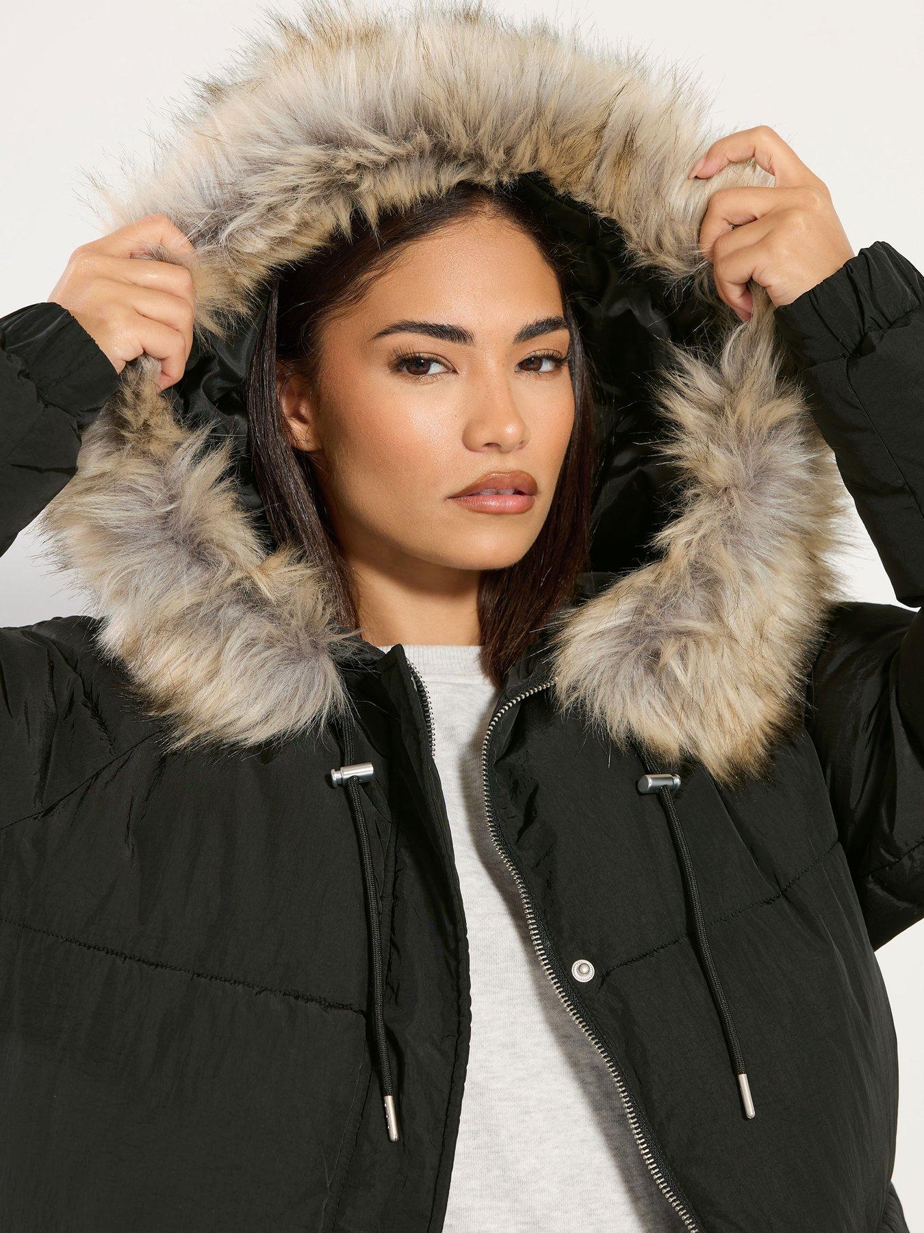 Image 4 of 4 of PixieGirl Petite Hooded Midi Puffer Coat - Black