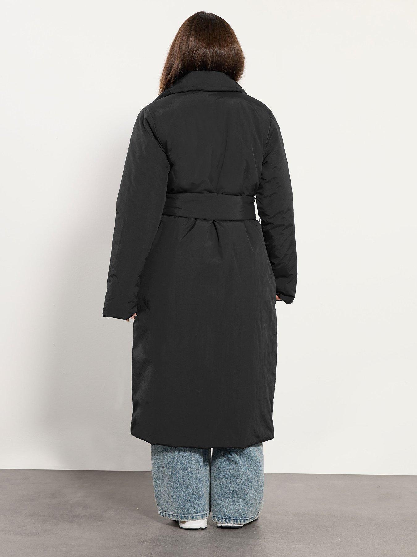 Image 2 of 4 of PixieGirl Petite Longline Duvet Belted Coat - Black