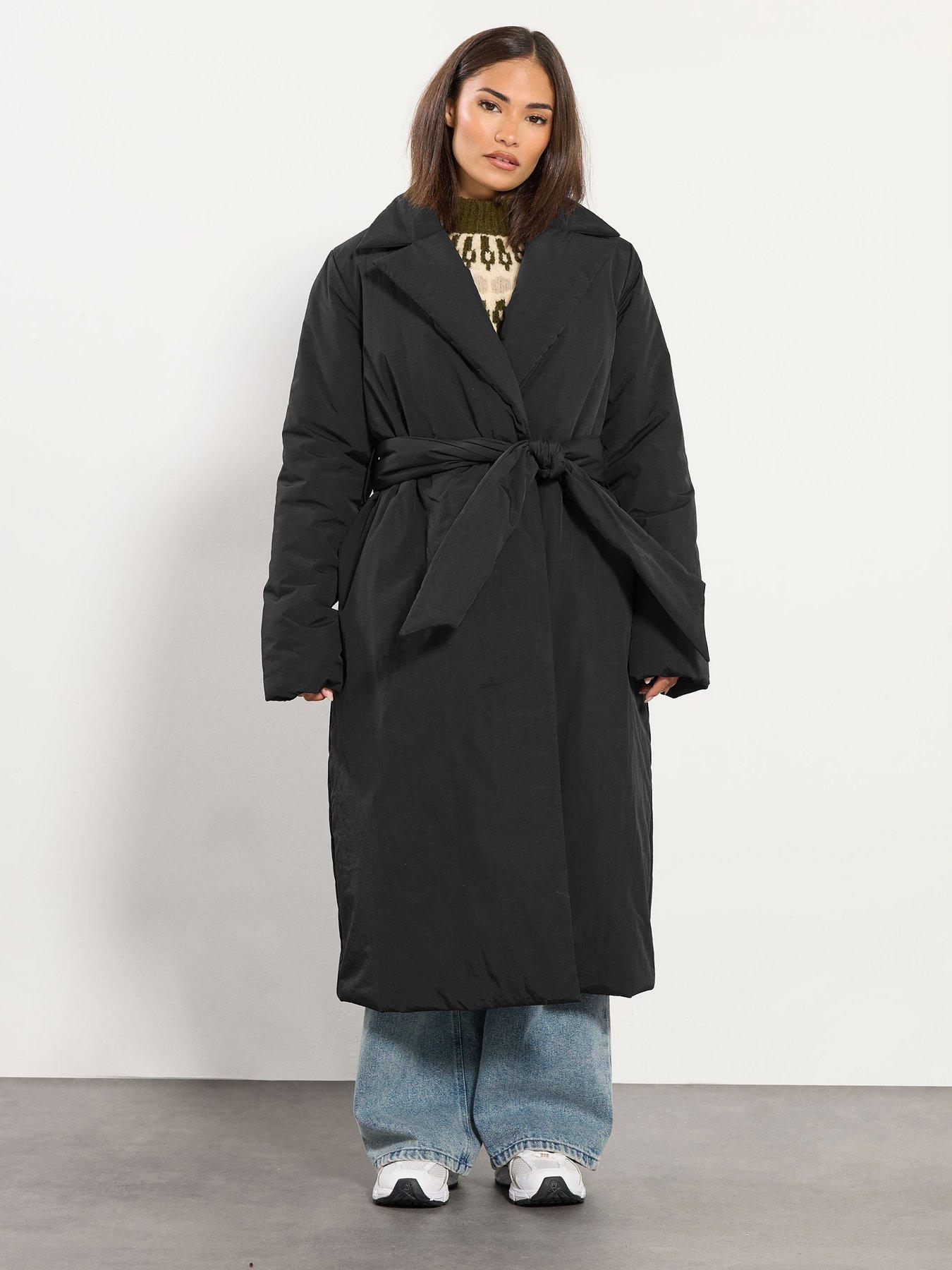 Image 3 of 4 of PixieGirl Petite Longline Duvet Belted Coat - Black