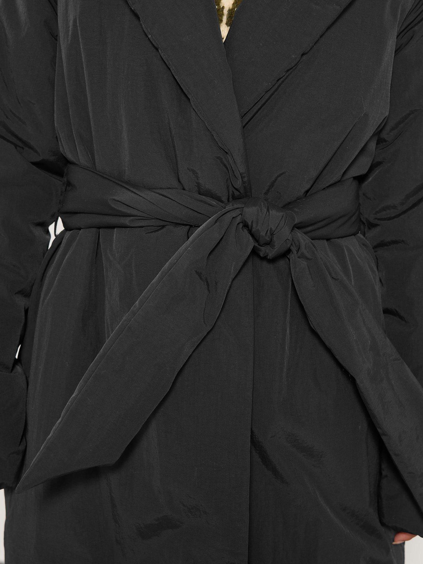 Image 4 of 4 of PixieGirl Petite Longline Duvet Belted Coat - Black