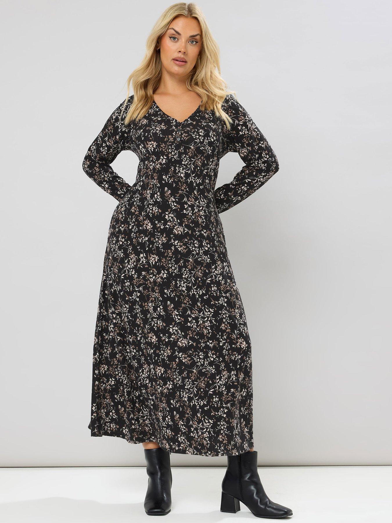 Yours Curve Henley Rib Swing Maxi Dress - White