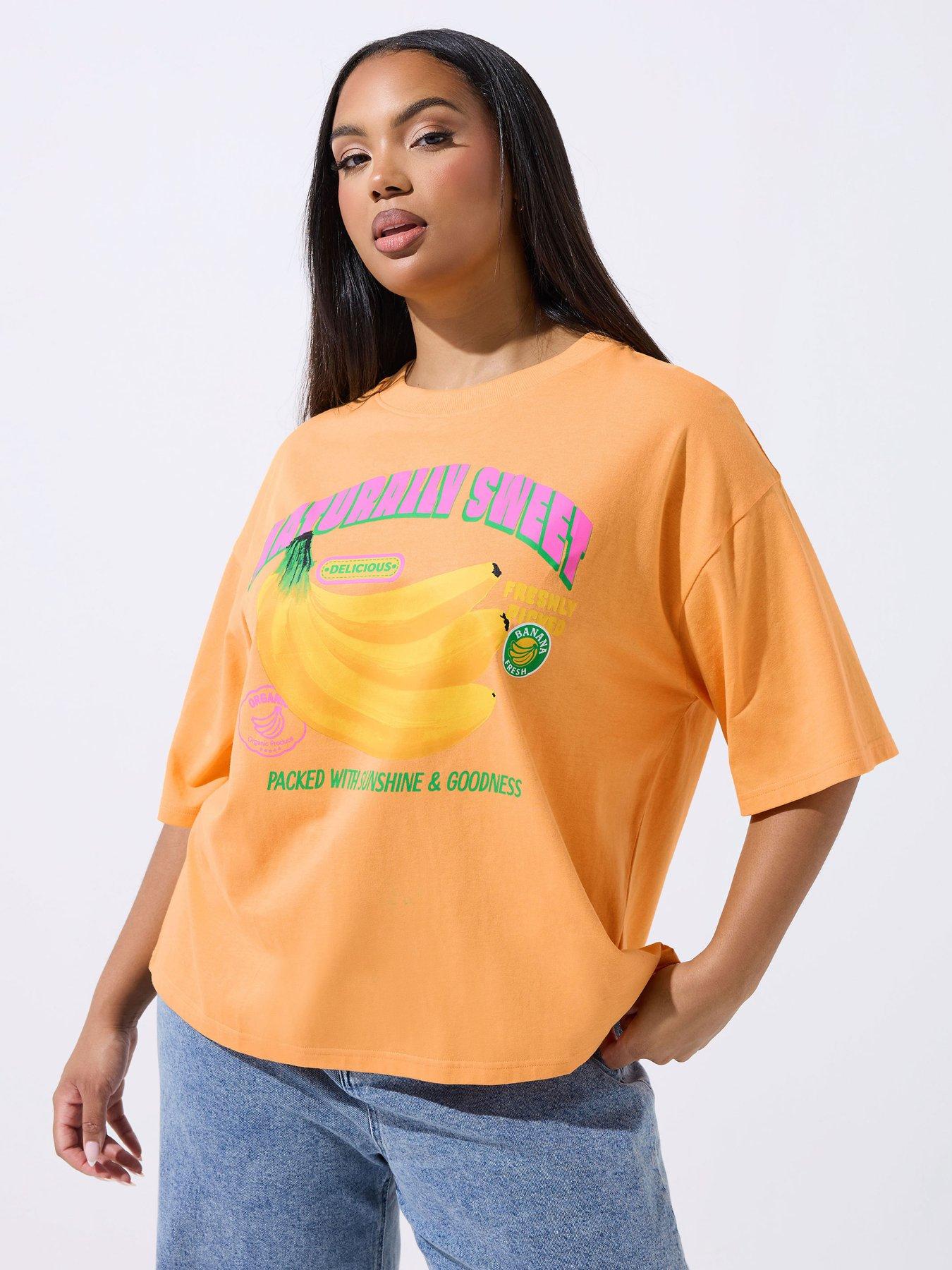 Yours Curve No Hard Peelings Banana T-Shirt - Orange