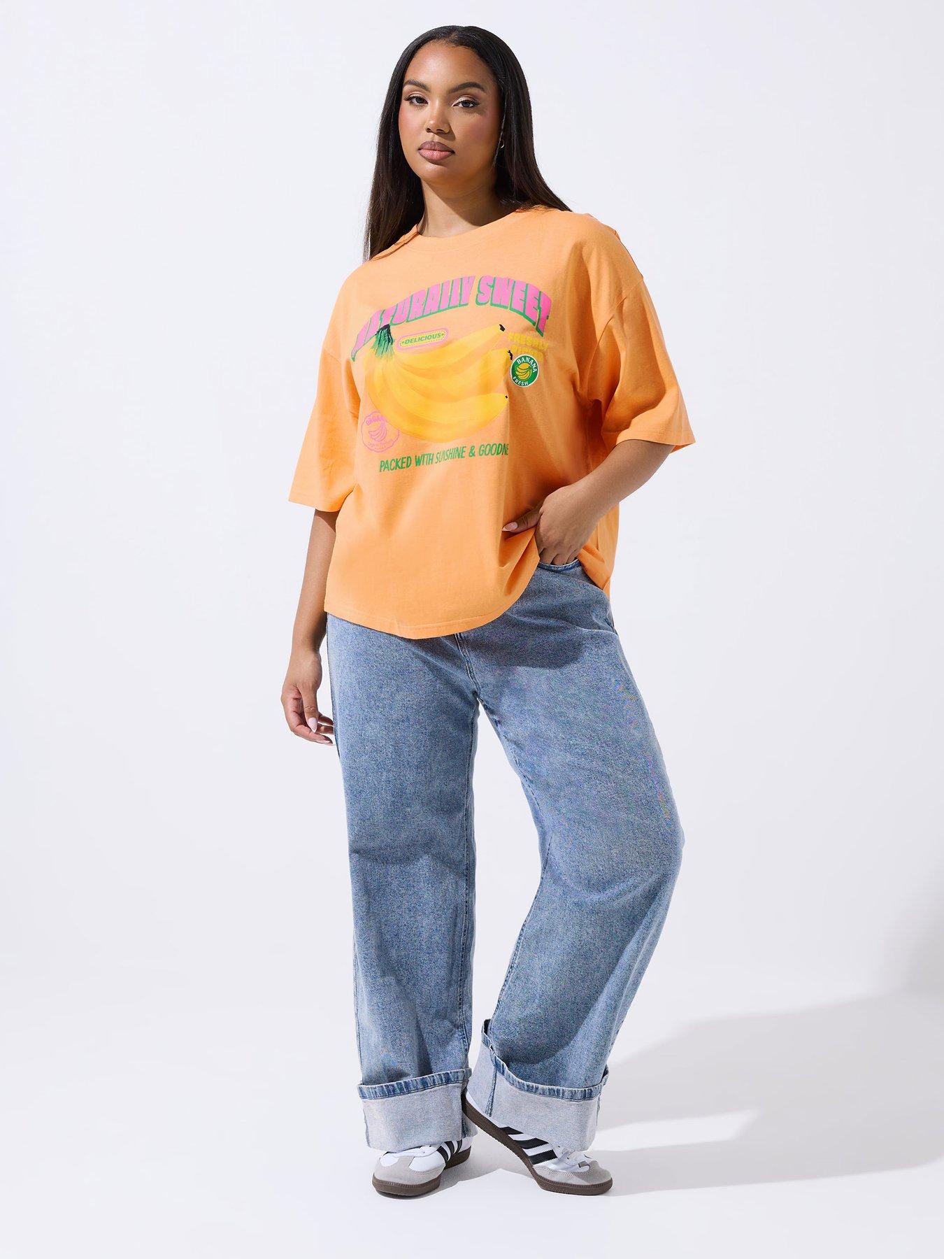 Image 3 of 4 of Yours Curve No Hard Peelings Banana T-Shirt - Orange