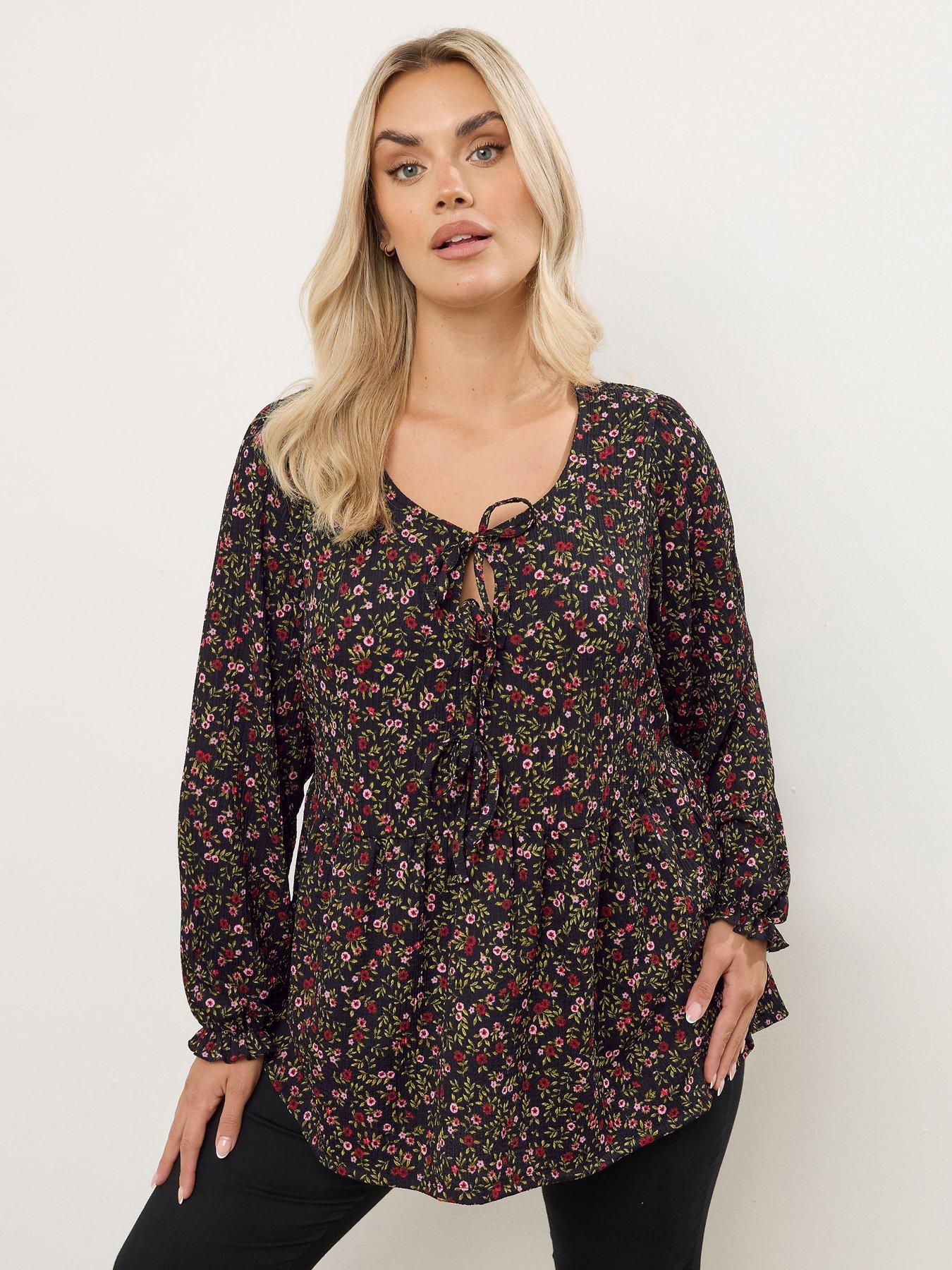 yours-curve-long-sleeve-peplum-bow-top-black