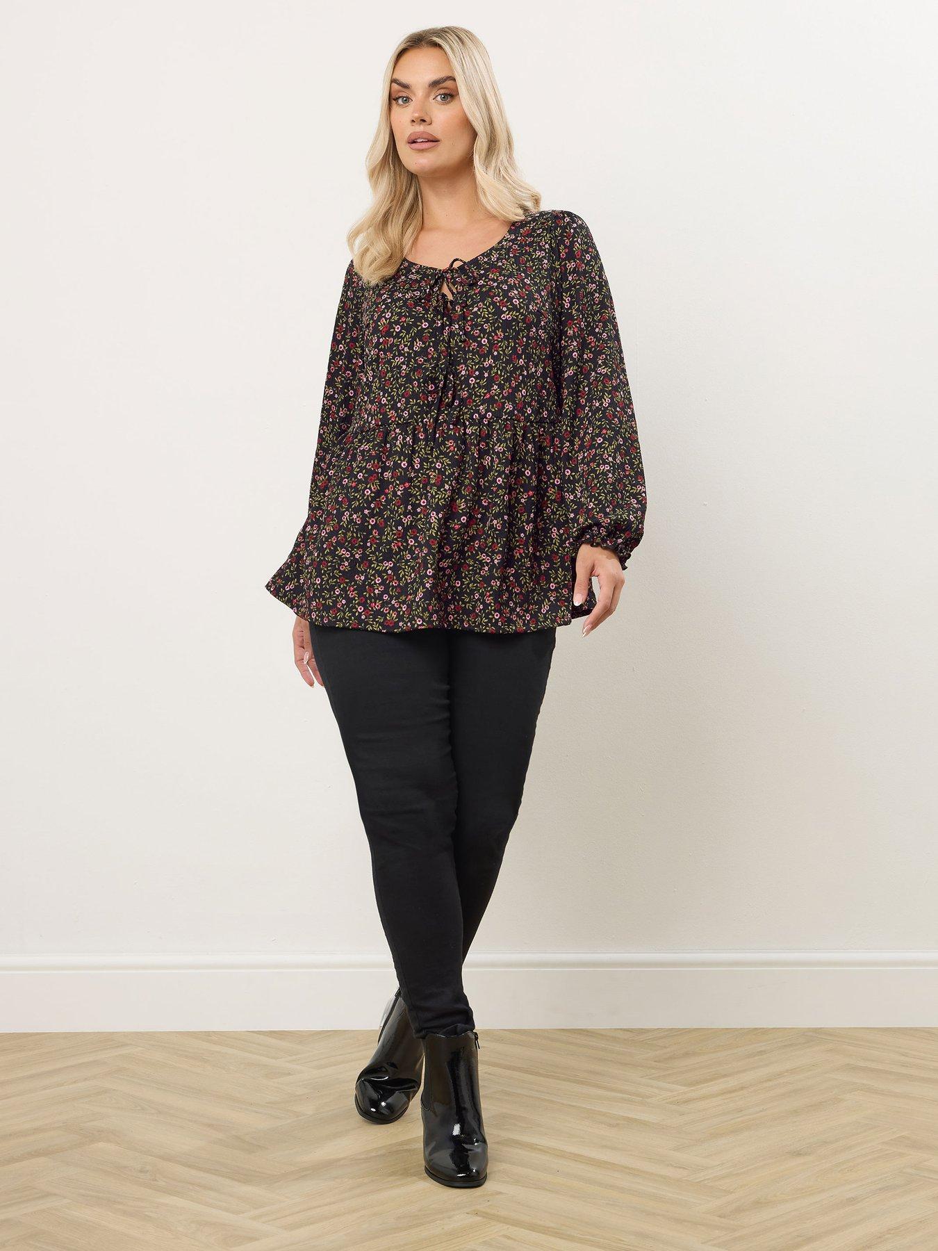 yours-curve-long-sleeve-peplum-bow-top-blackback