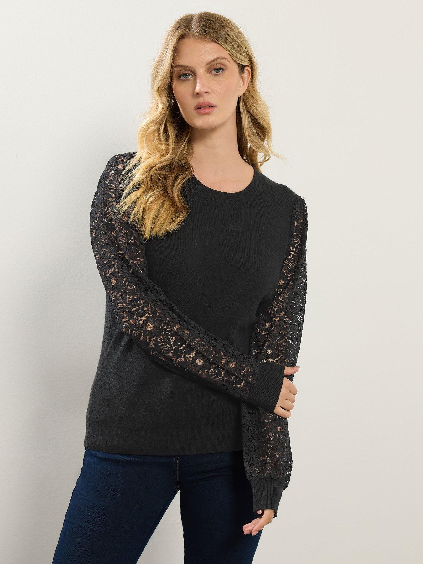 Image 1 of 4 of Long Tall Sally Lace Sleeve Jumper - Black
