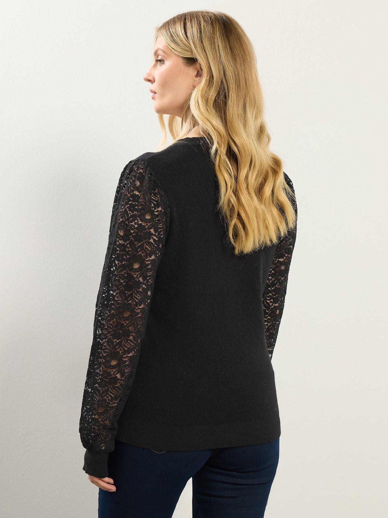 Image 2 of 4 of Long Tall Sally Lace Sleeve Jumper - Black
