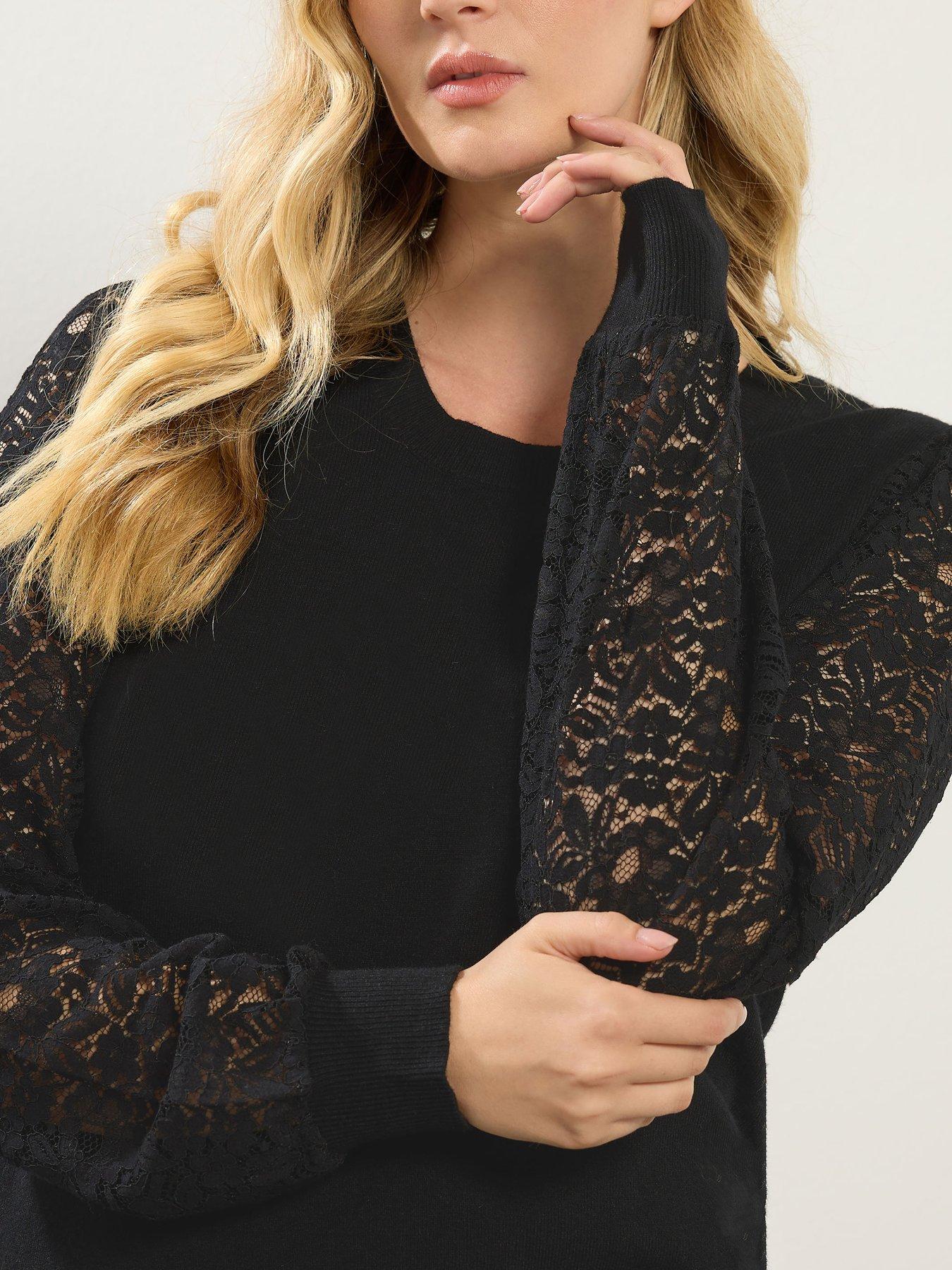 Image 4 of 4 of Long Tall Sally Lace Sleeve Jumper - Black