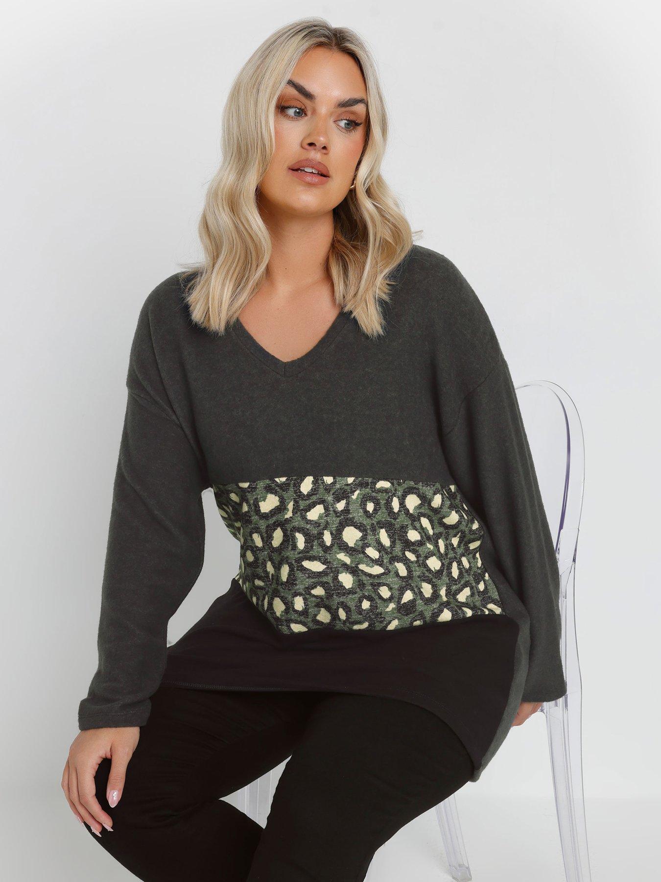 yours-curve-animal-colour-block-jumper-greyfront