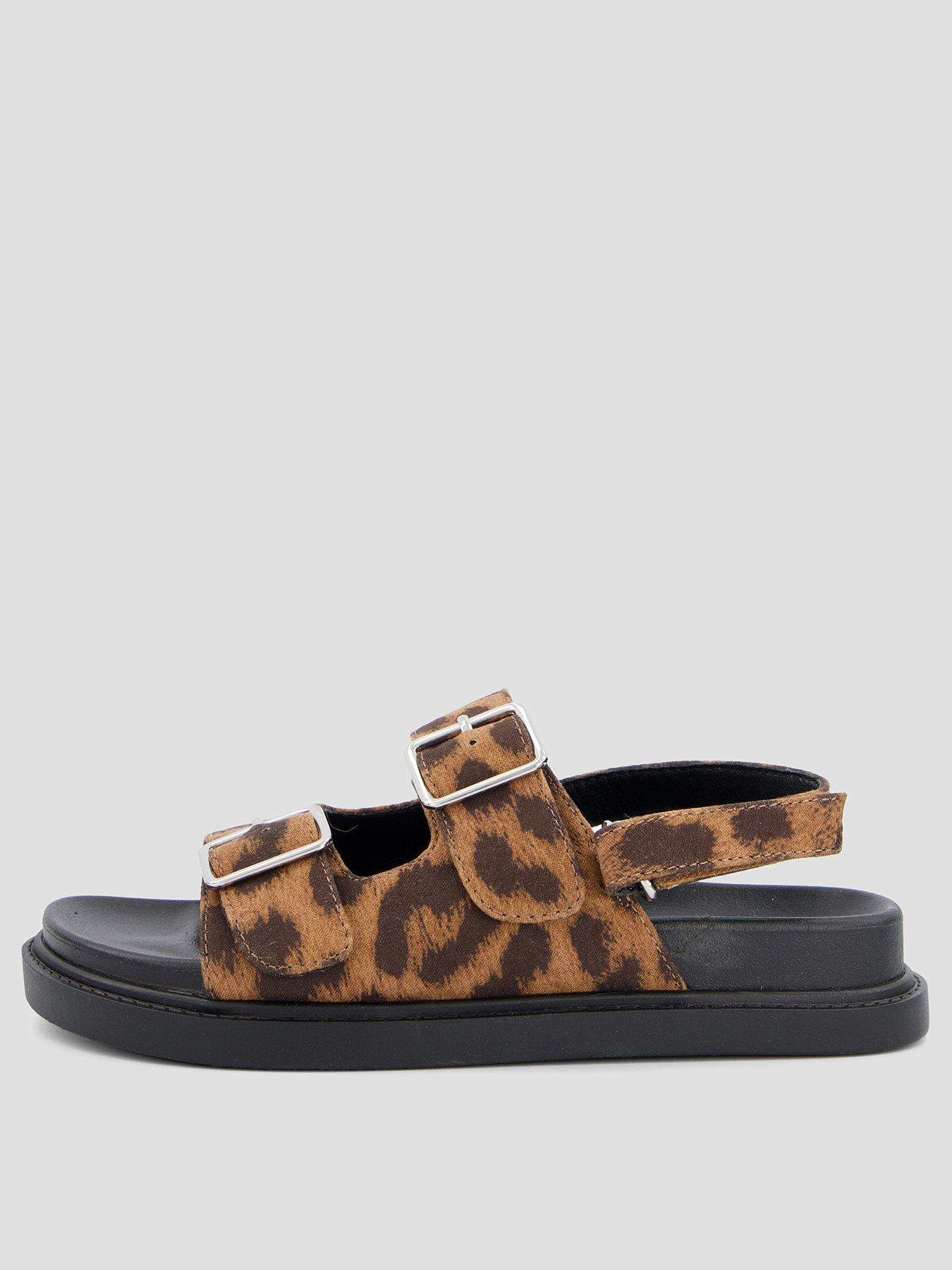 Image 2 of 7 of The Very Collection Leopard Buckle Strap Sandals - Brown