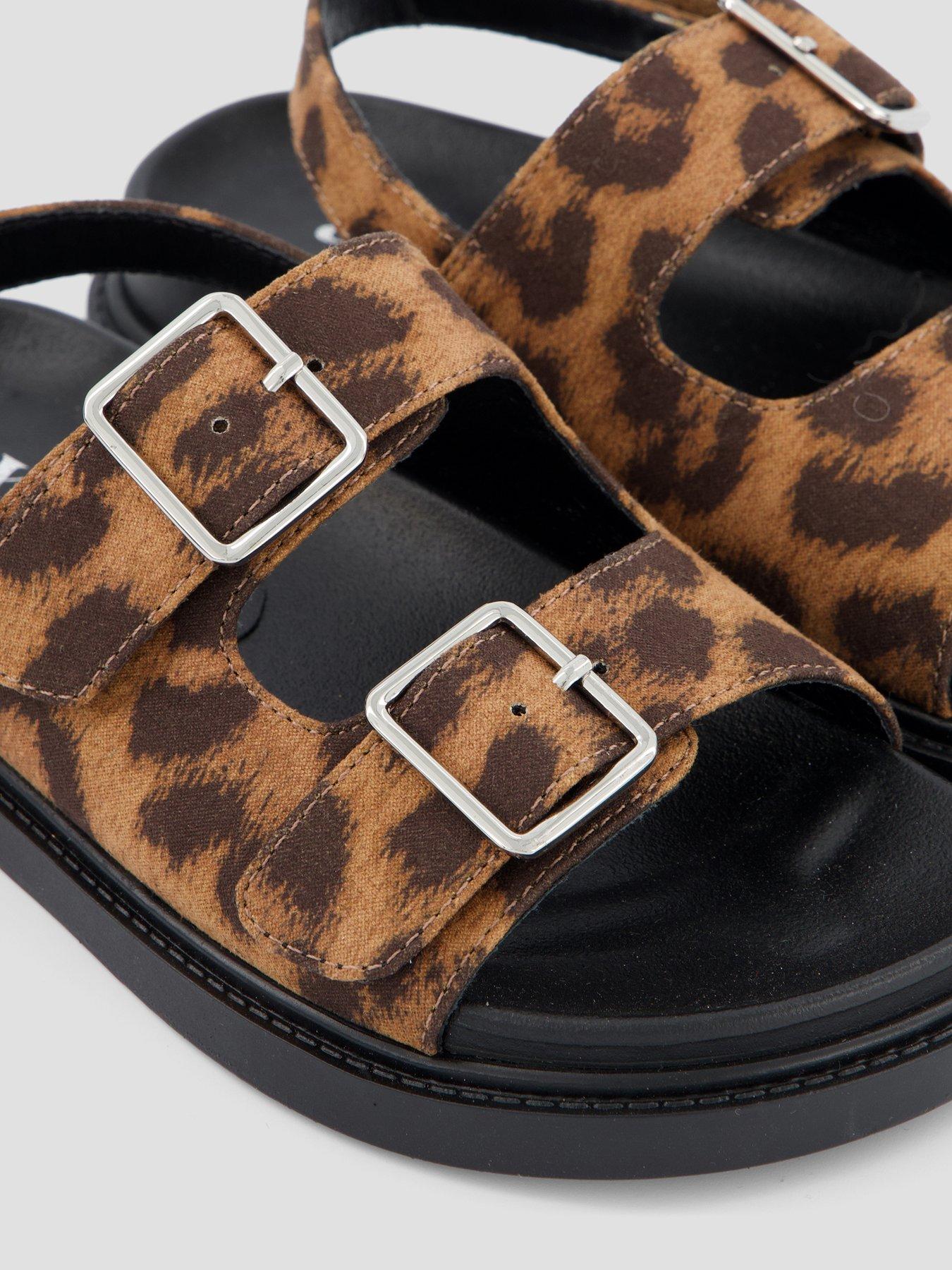 Image 5 of 7 of The Very Collection Leopard Buckle Strap Sandals - Brown
