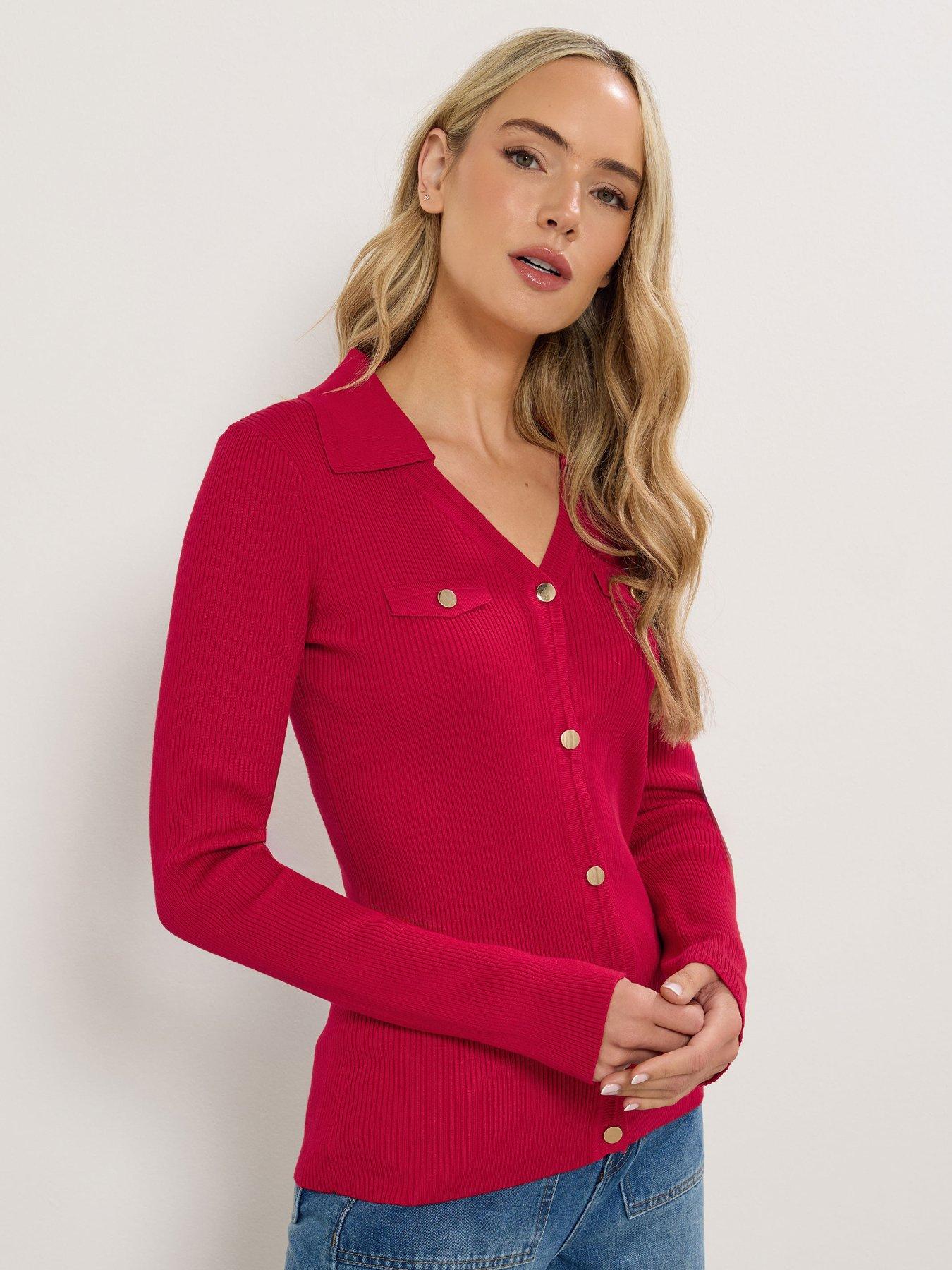 long-tall-sally-button-detail-collar-rib-top-red