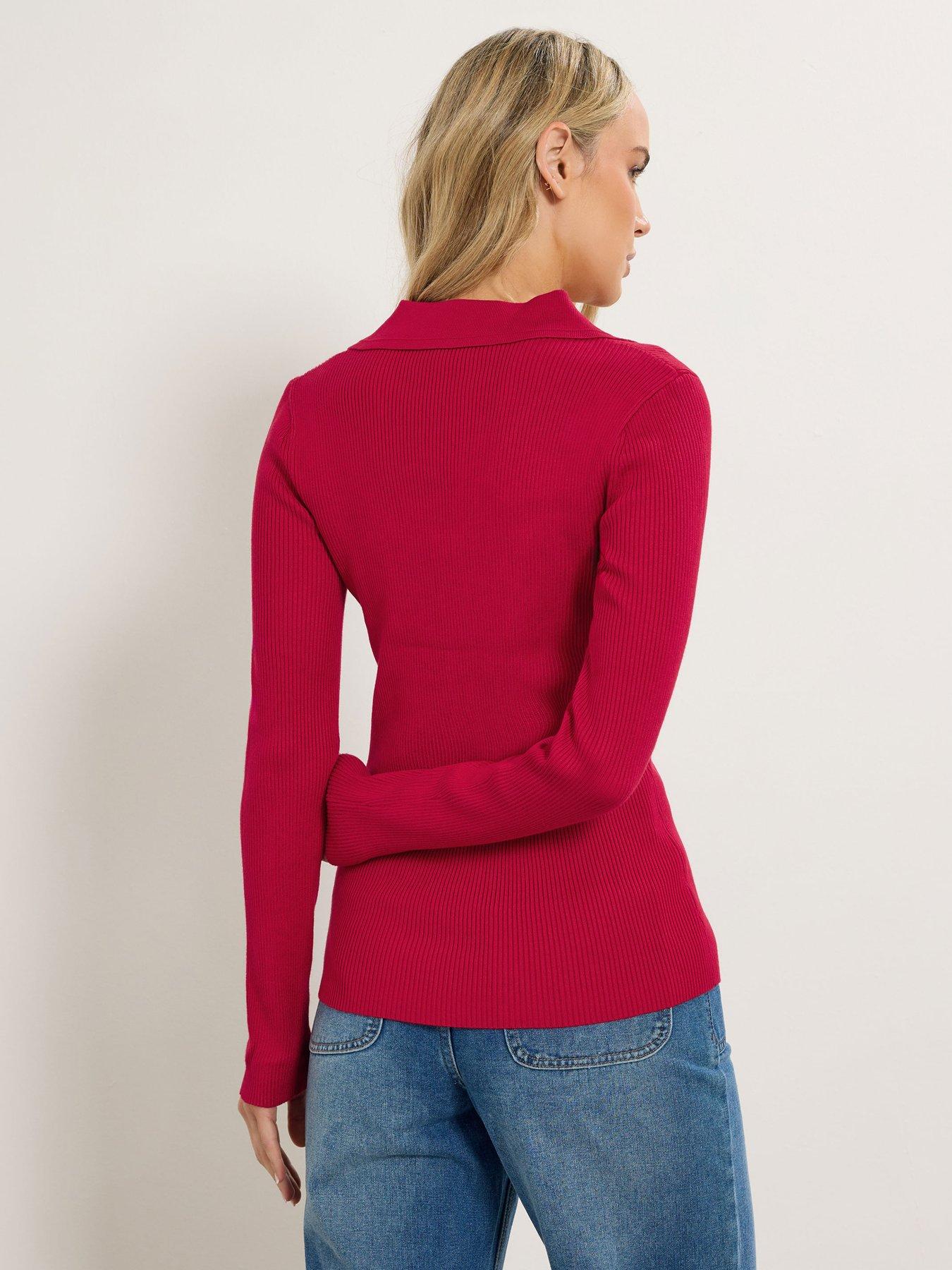 long-tall-sally-button-detail-collar-rib-top-redstillFront