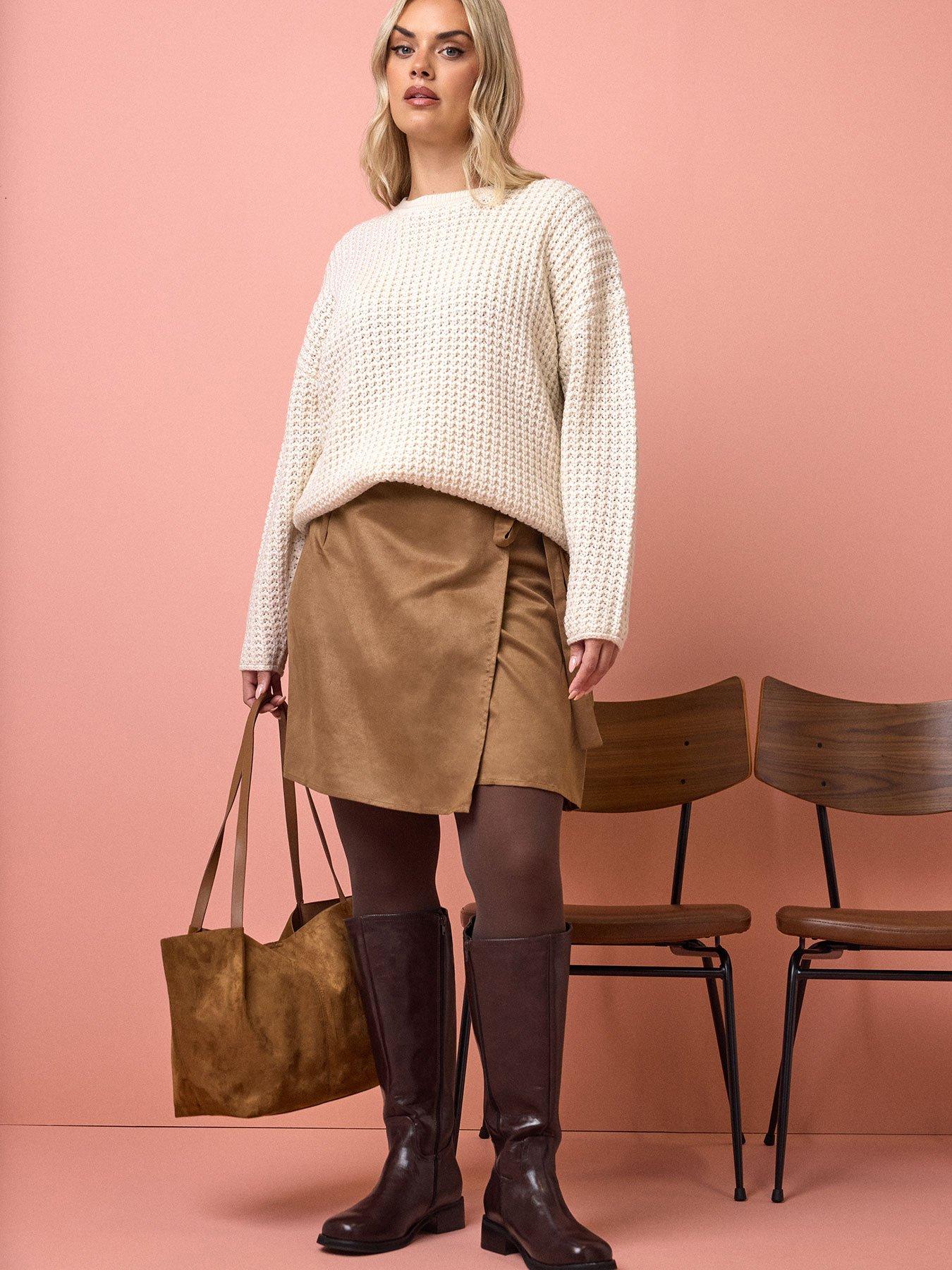 yours-curve-suede-wrap-mini-skirt-brown