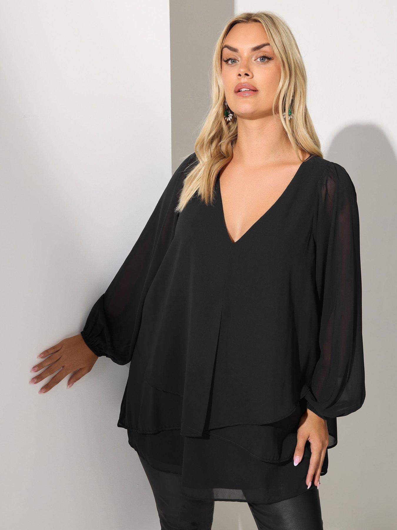 Yours Curve Long Sleeve Layered Blouse - Black
