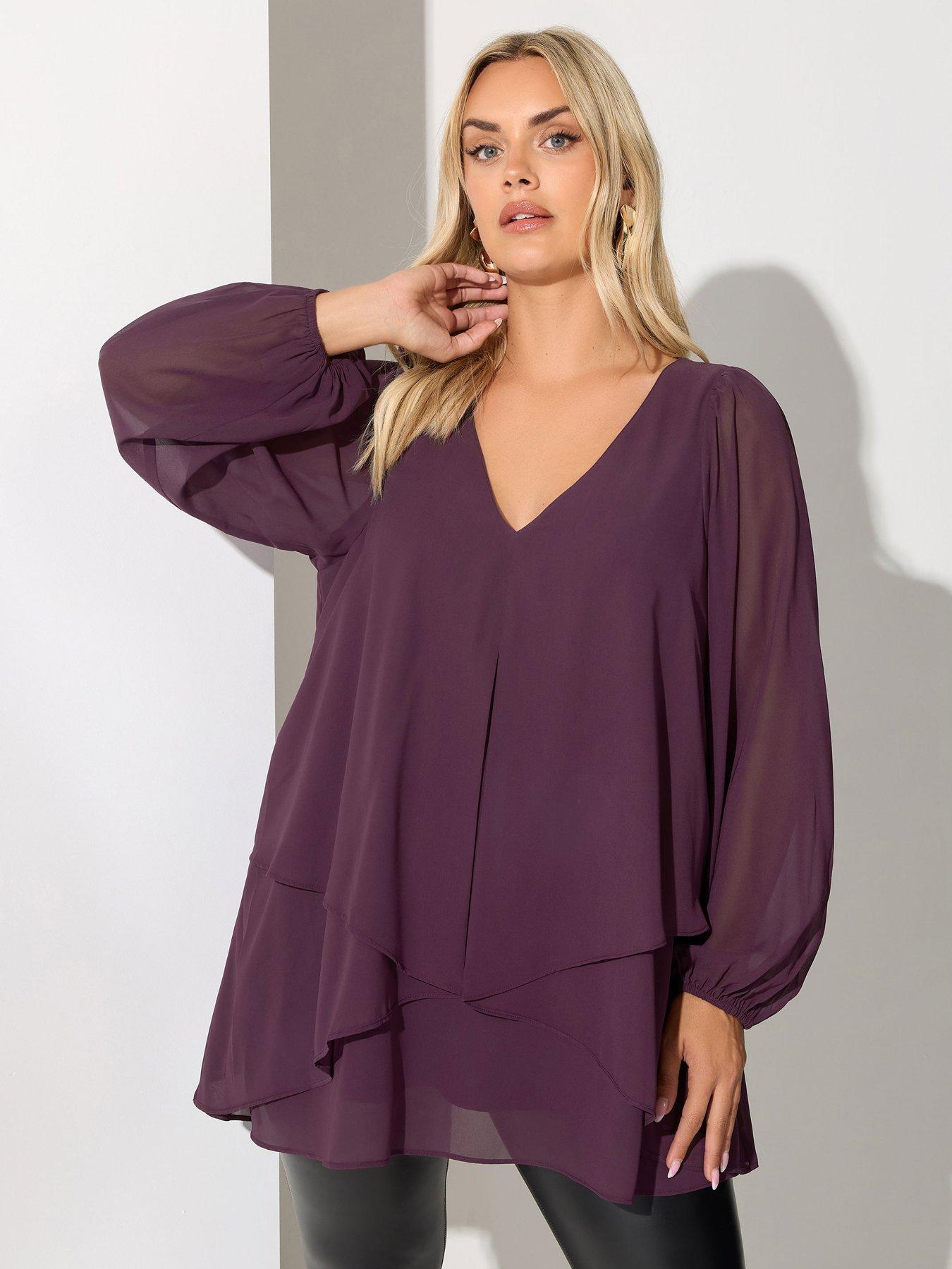 Yours Curve Long Sleeve Layered Blouse - Purple