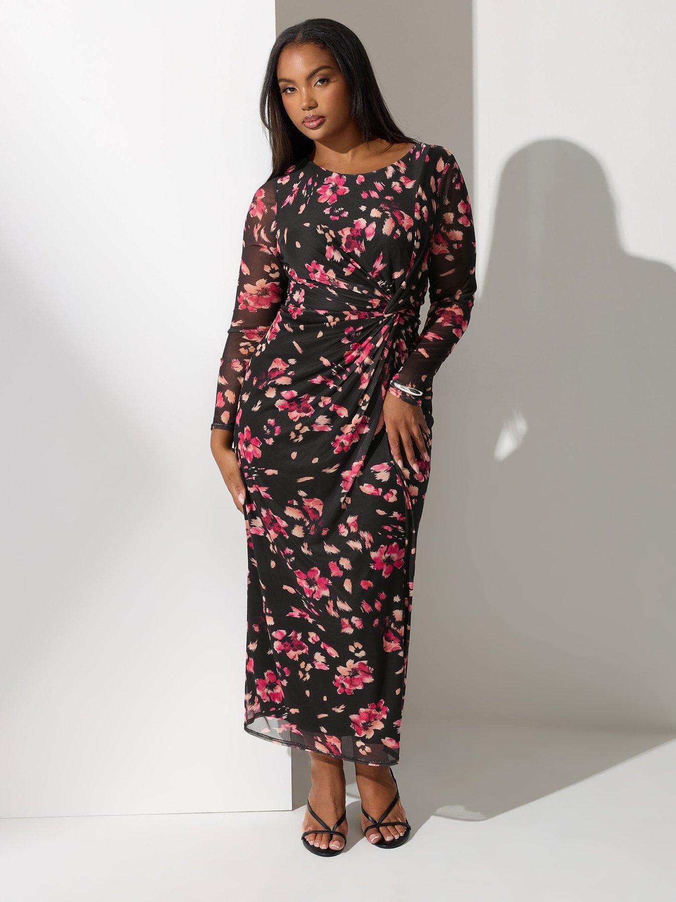 Image 1 of 4 of Yours Curve Abstract Side Knot Dress - Black