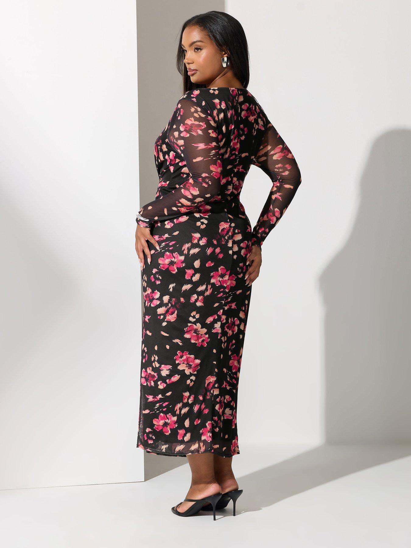 Image 2 of 4 of Yours Curve Abstract Side Knot Dress - Black