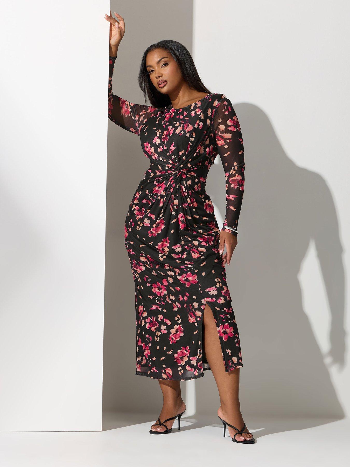 Image 3 of 4 of Yours Curve Abstract Side Knot Dress - Black