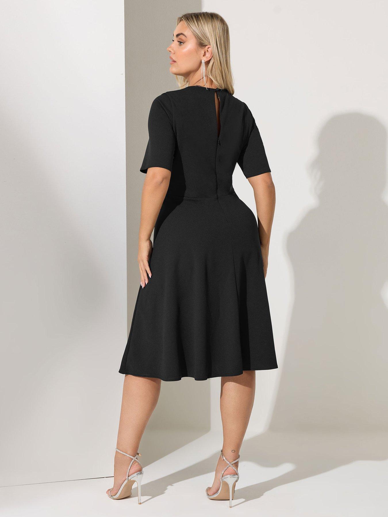 yours-curve-panelled-skater-dress-blackstillFront