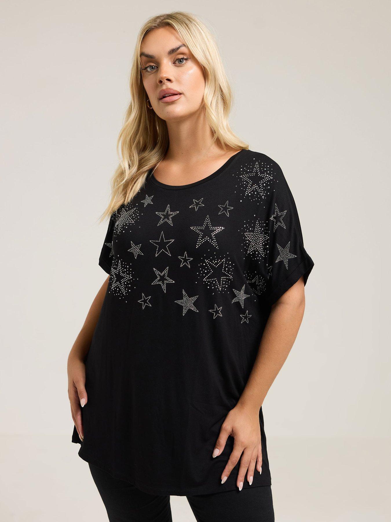 Yours Curve Hot Fix Grown On T-Shirt - Black