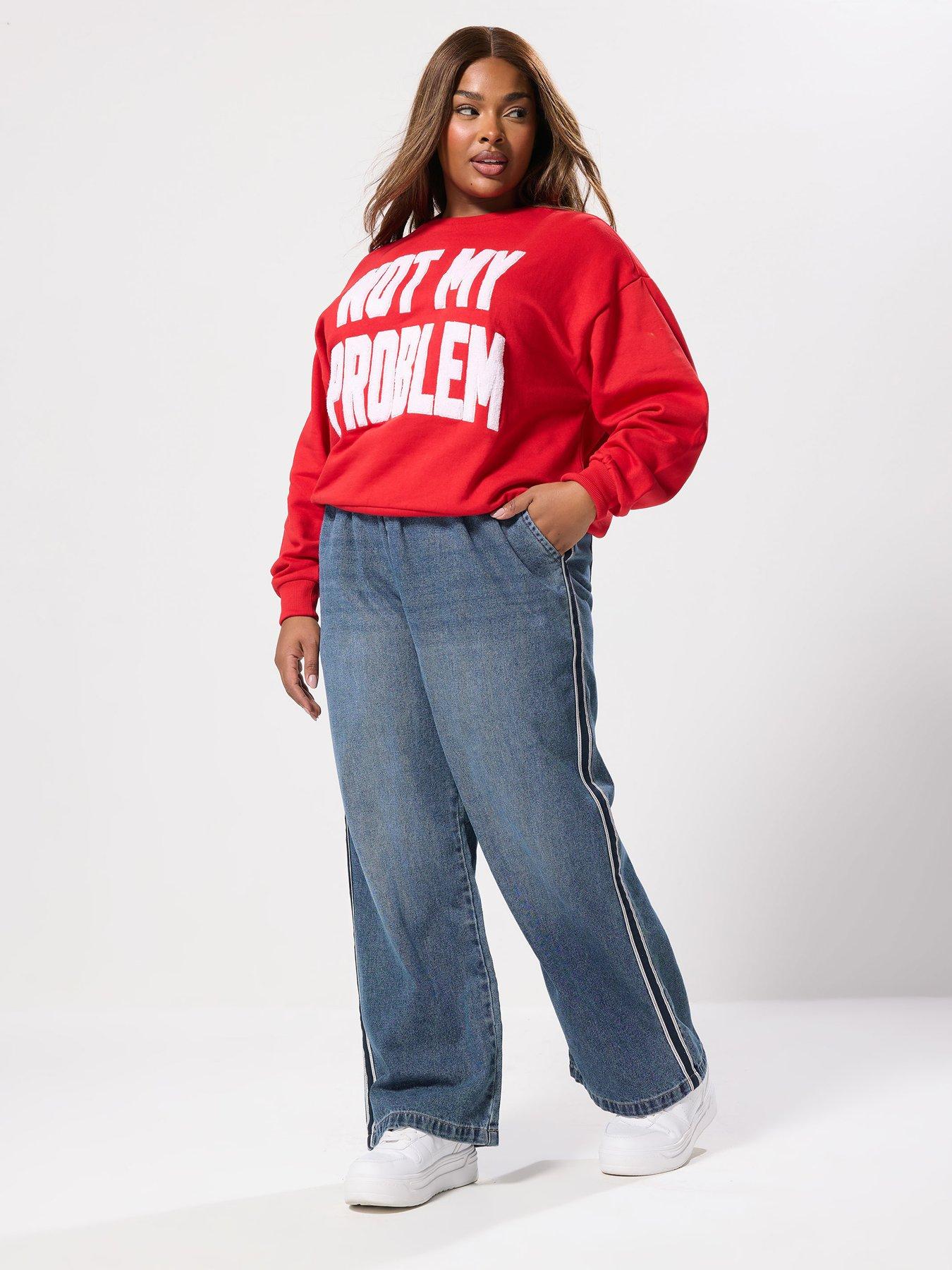 Image 3 of 4 of Yours Curve Side Stripe Wide Leg - Blue