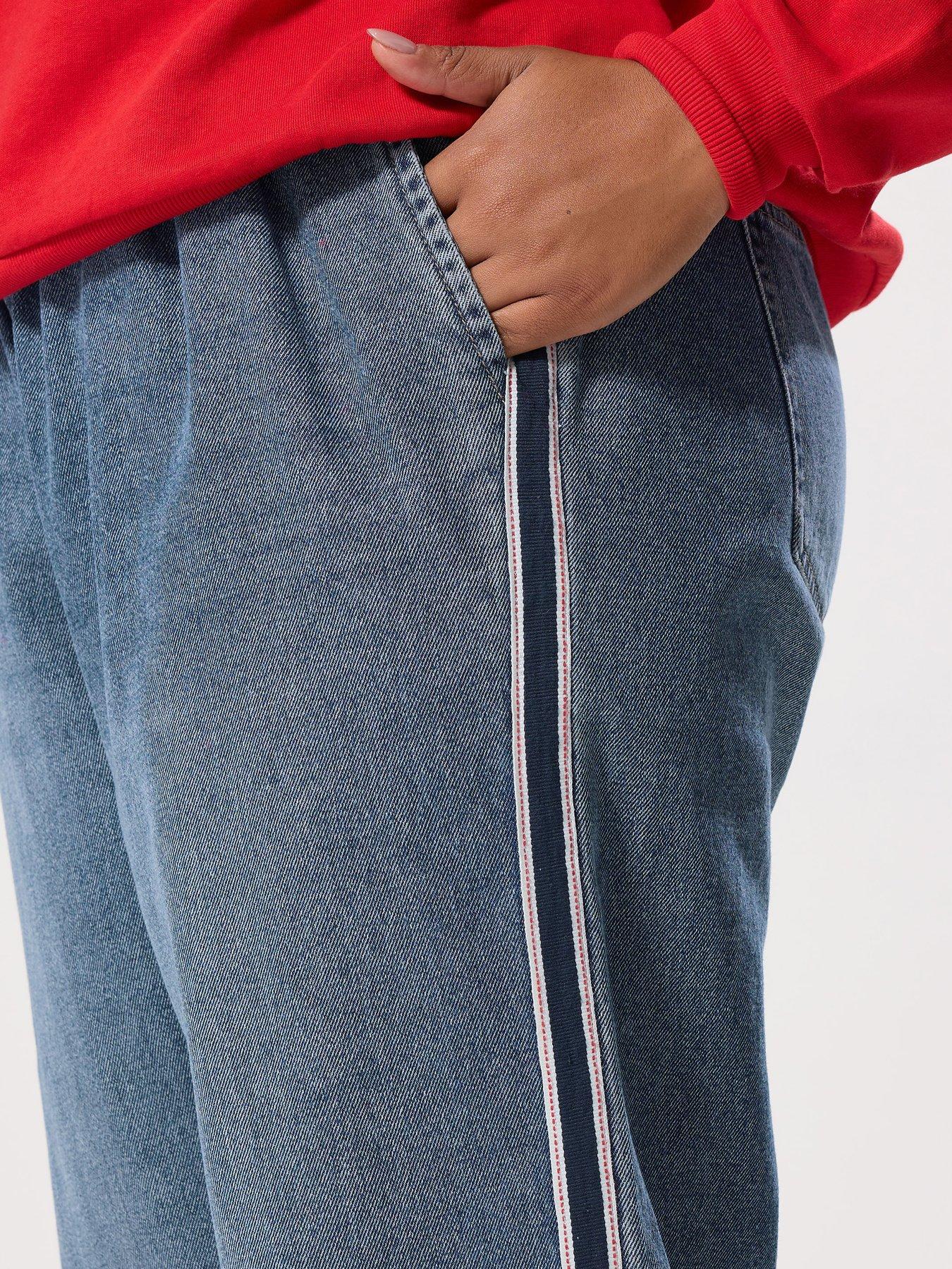 Image 4 of 4 of Yours Curve Side Stripe Wide Leg - Blue