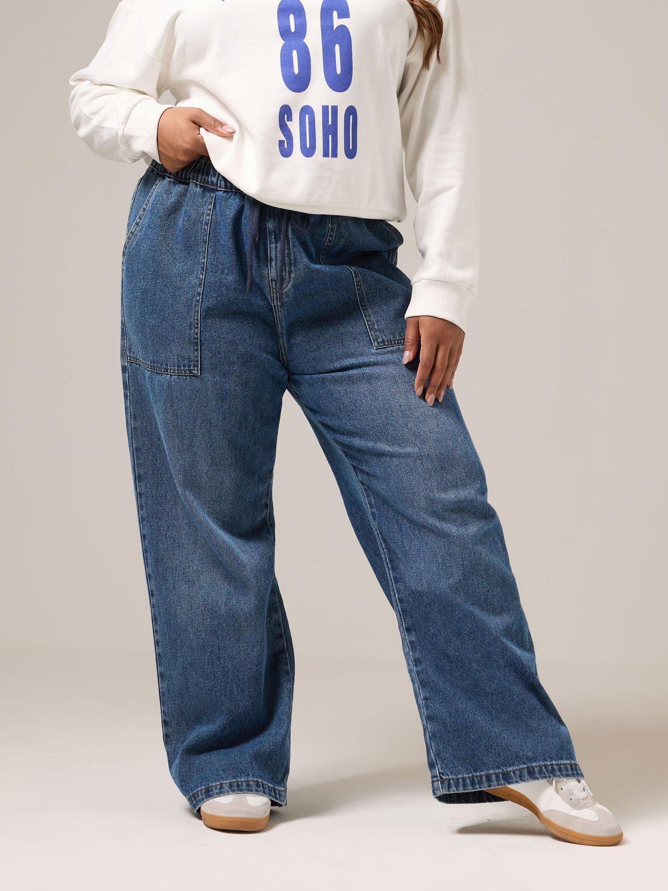 Yours Curve Wide Leg Tie Waist Jean - Blue