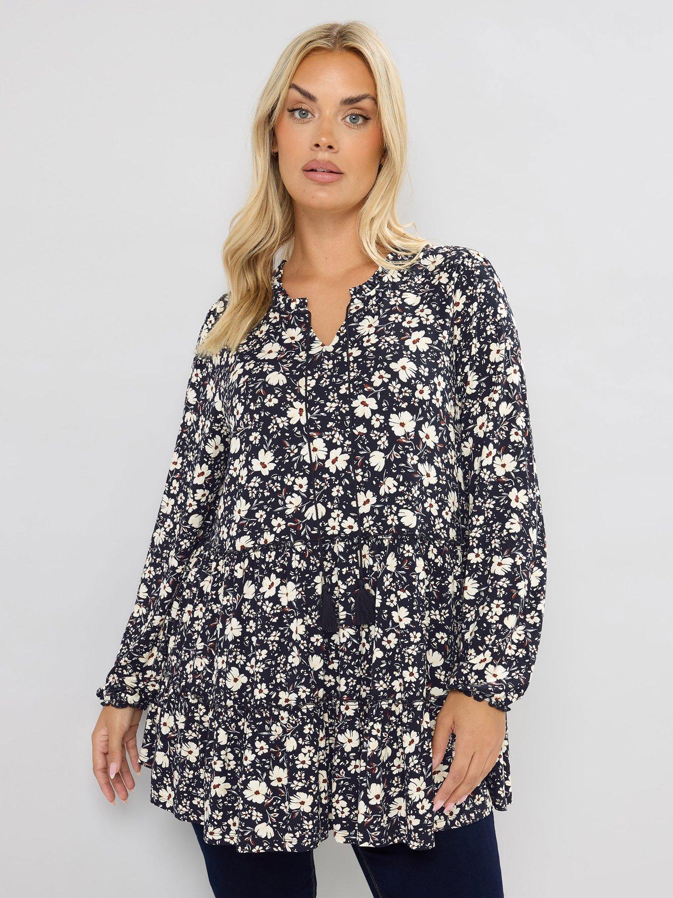 yours-curve-tiered-blouse-blackstillFront