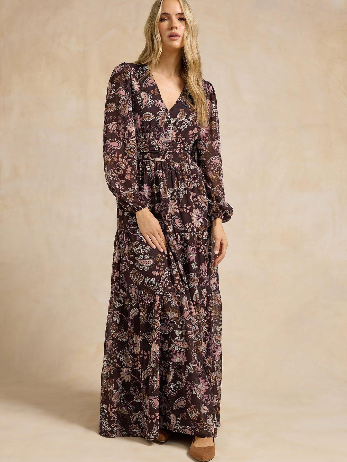 Long Tall Sally Paisley Georgette Maxi Dress - Brown