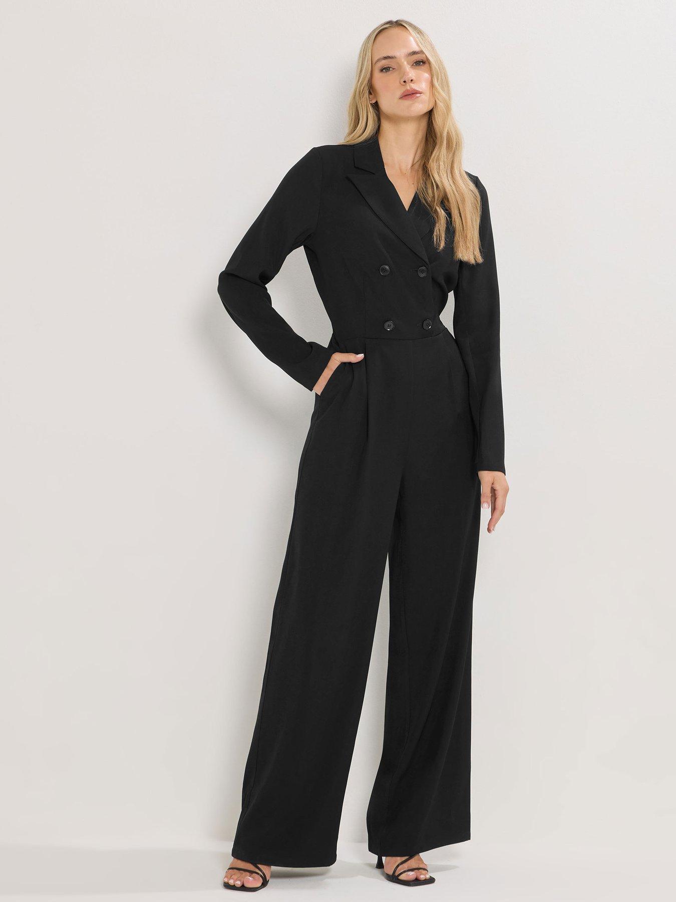 Long Tall Sally Long Sleeve Collar Jumpsuit- Black